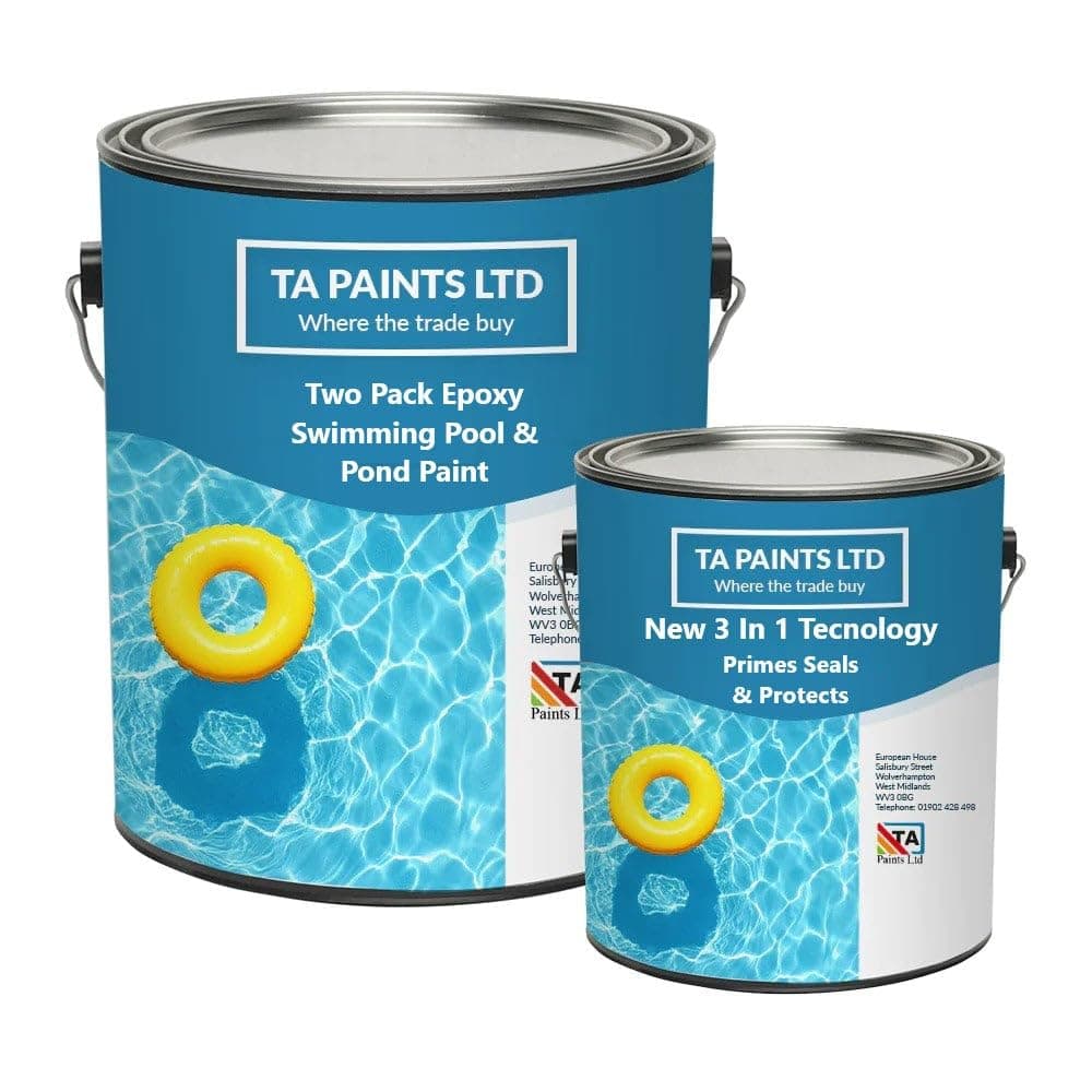 T A Paints Ltd Two Pack Epoxy Swimming Pool & Pond Paint 3 In 1 Primes Seals Protects Chemical Resistant Direct to Concrete Fibreglass Brick & Stone (1L BS 00 A 09)