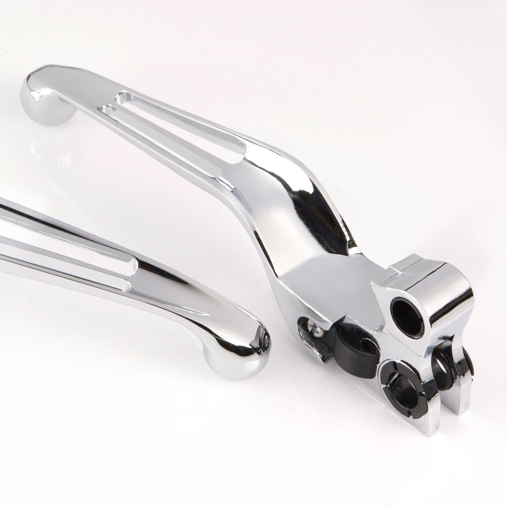 KiWAV Slotted Cut Ergonomic Hand Control Levers Chrome compatible for Harley OEM #45075-07, 45459-07