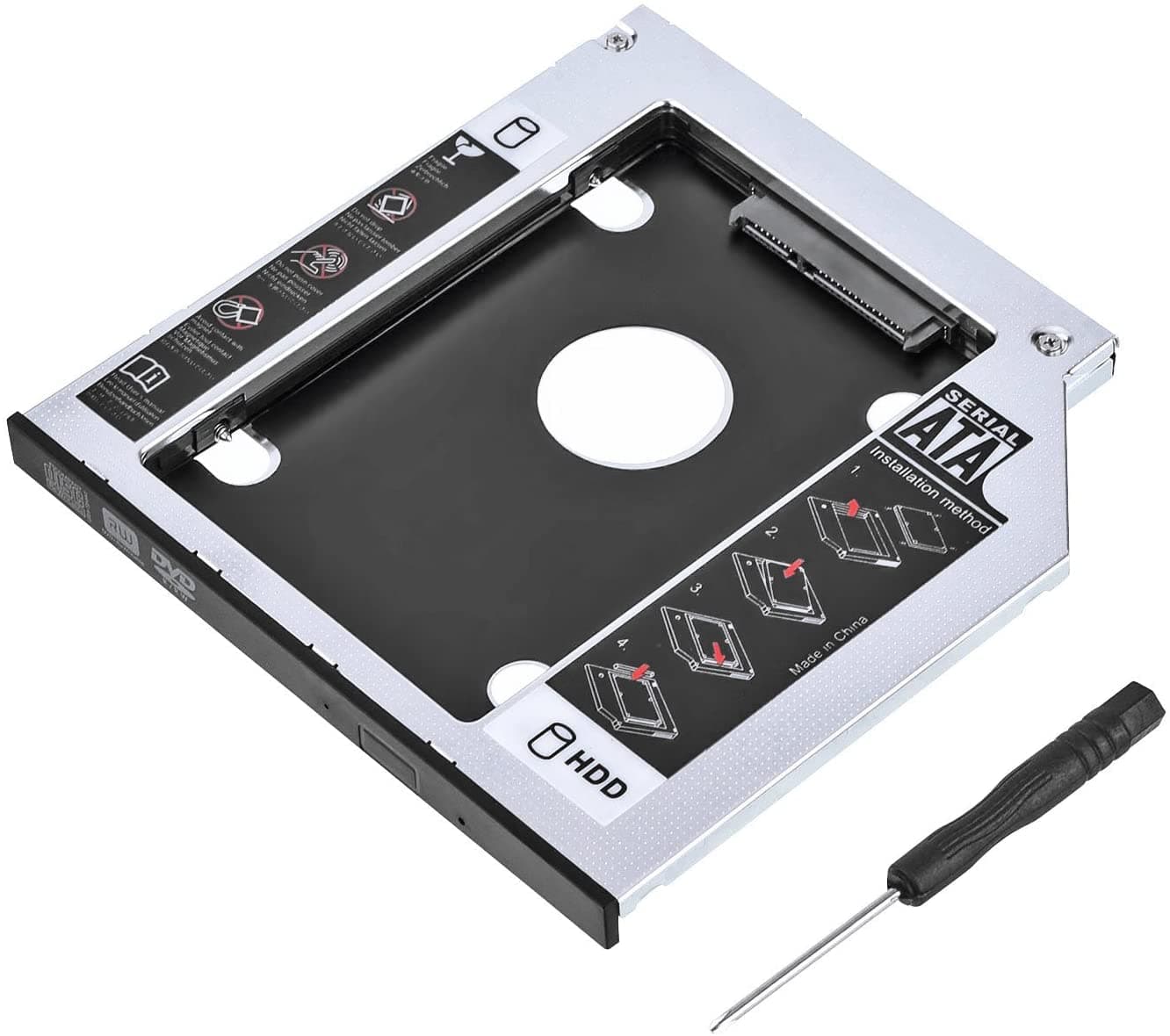 2.5''/9.5mm Universal Sata to Sata Optical Adapter Hard drive Caddy Bay CD/DVD-ROM 2nd HDD SSD Enclosure for Laptop with 9.5mm Dell, Optical SuperDriveTray Lenovo HP Acer Sony Apple MacBook Pro