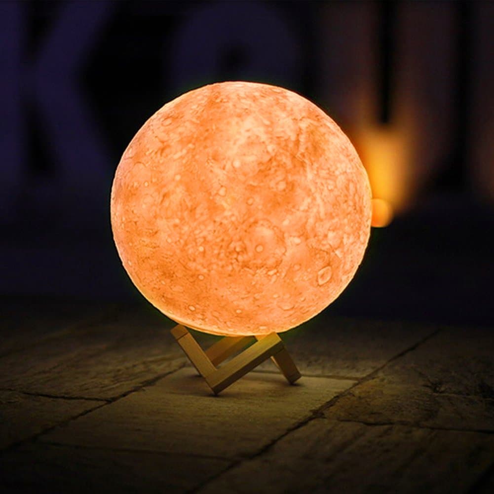 Full Moon Lamp 3D LED Night Modern Floor Lamp Dimmable Touch Control Brigntness USB Charging White/Warm Light Luna Moon lamp with Stand 13 cm