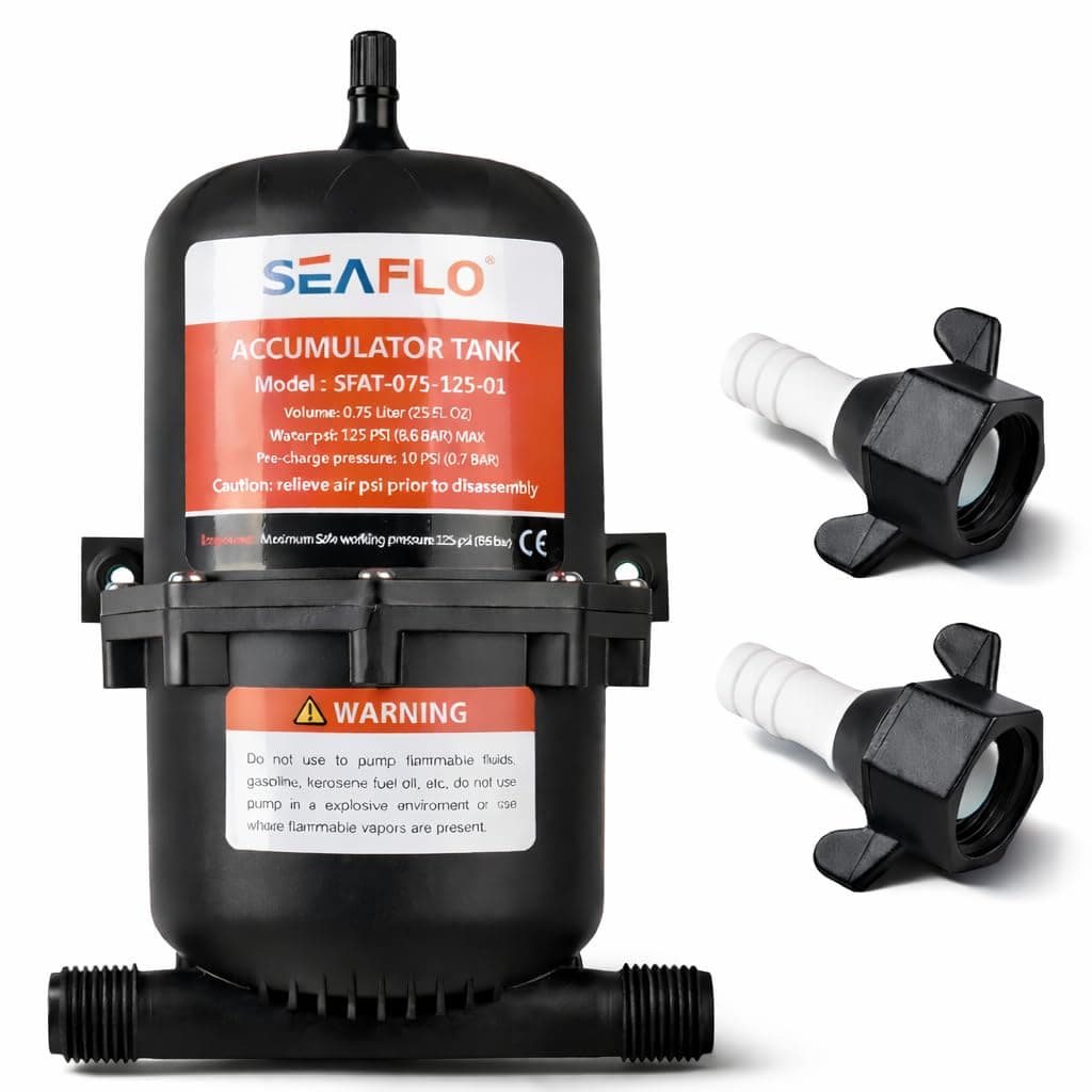 SEAFLO Accumulator Tank Water Pump Flow Control with Internal Bladder - 125 PSI, 23.5 oz (0.75 L) | Reduces Pump Cycling and Smooths Water Flow for Marine, RV, and Off-Grid Systems