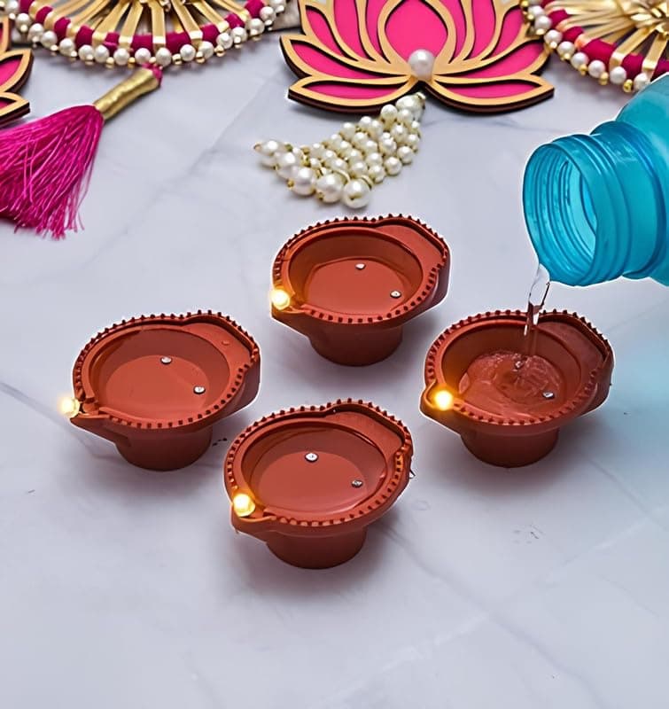 Pins n Rose Lighting Sense Water Sensor Eco-Friendly Led Diyas Candle E-Diya Battery Operated Led Candles for Home Decor (Pack of 12)