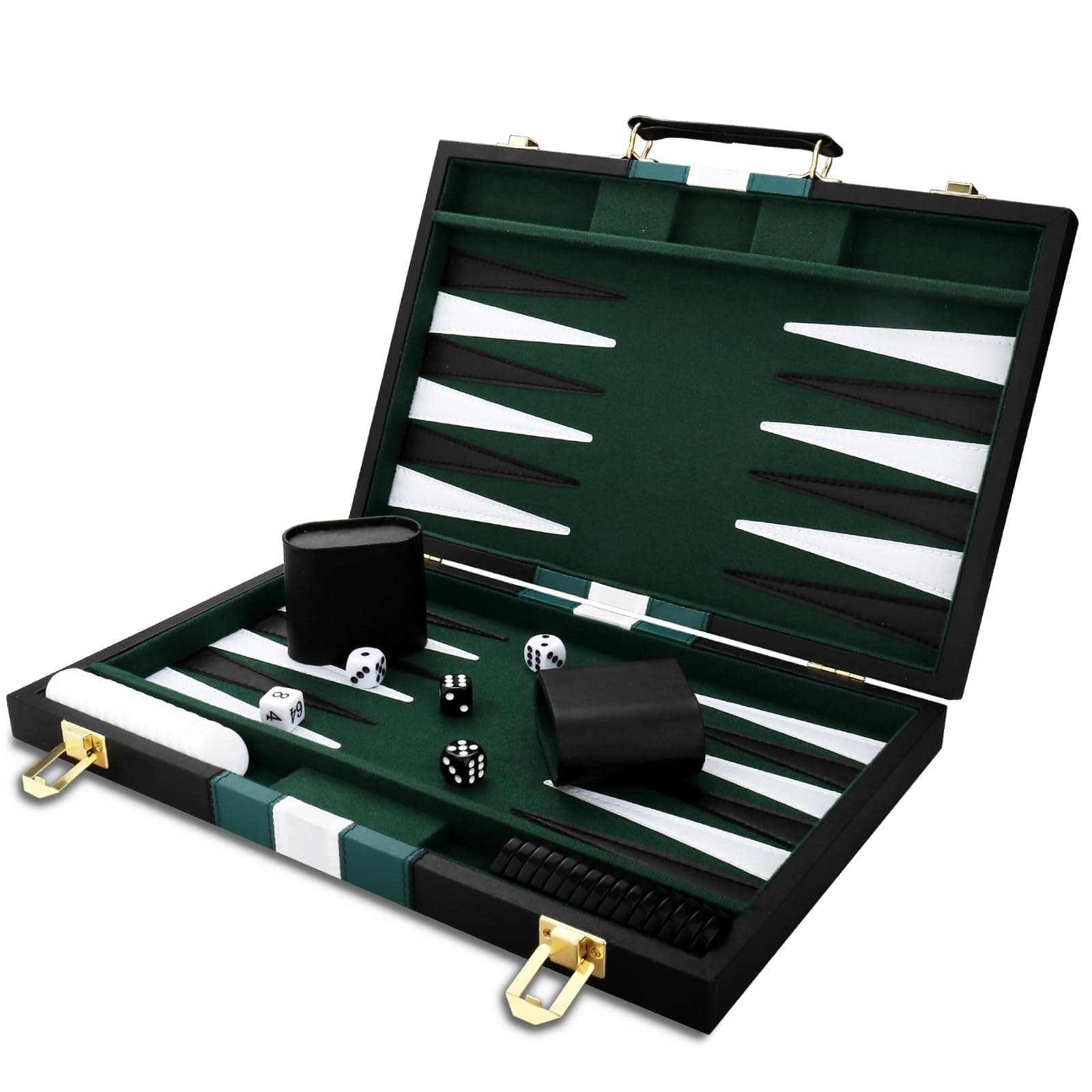 Backgammon Set - Classic Board Game with Premium Leather Case - Portable Travel Strategy Backgammon Game Set for Adults, Kids (11inch, Black)