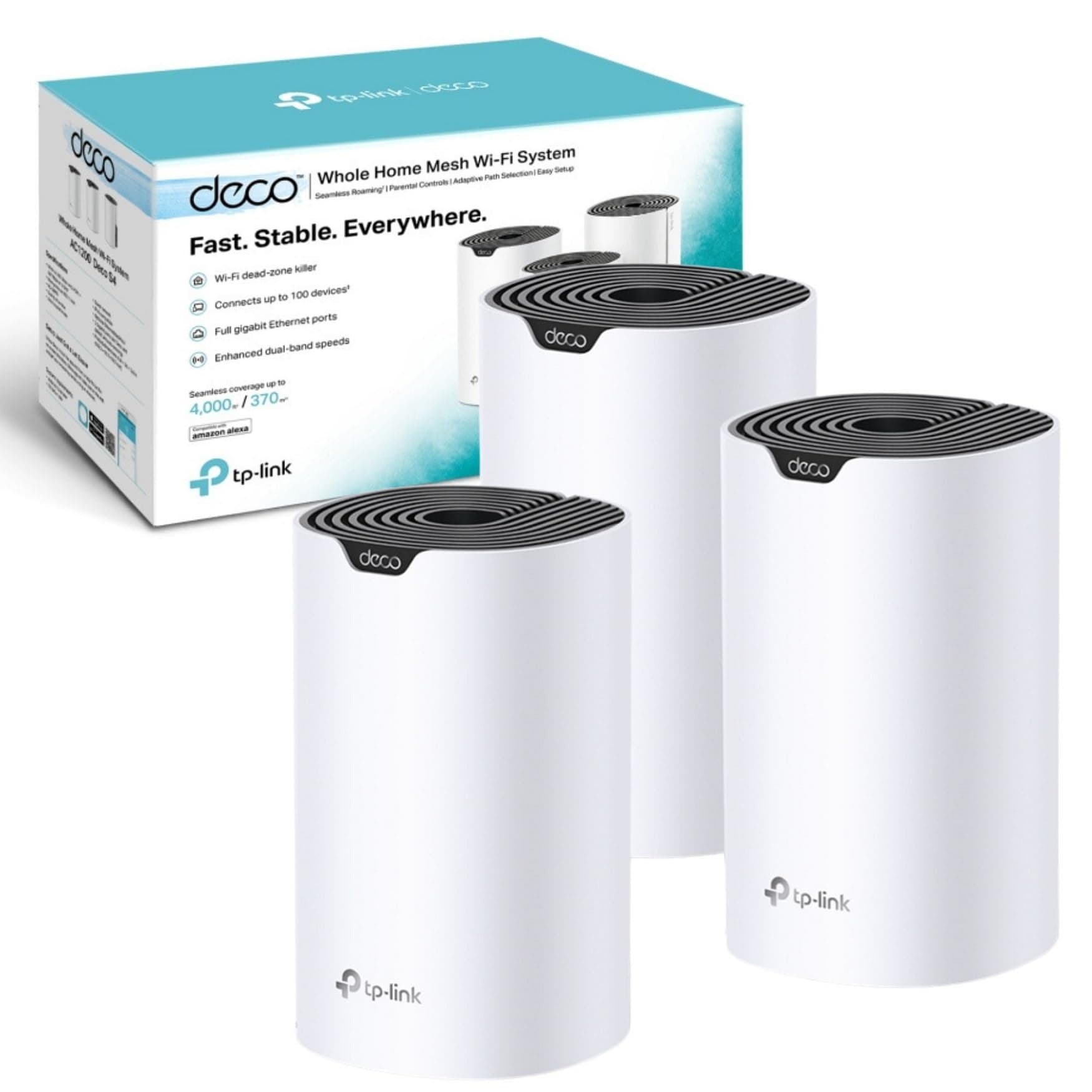 Deco S4 AC1200 Whole-Home Mesh Wi-Fi System, Qualcomm CPU, 867Mbps at 5GHz+300Mbps at 2.4GHz, MU-MIMO, Beamforming, Work with Amazon Echo/Alexa, Pack of 3