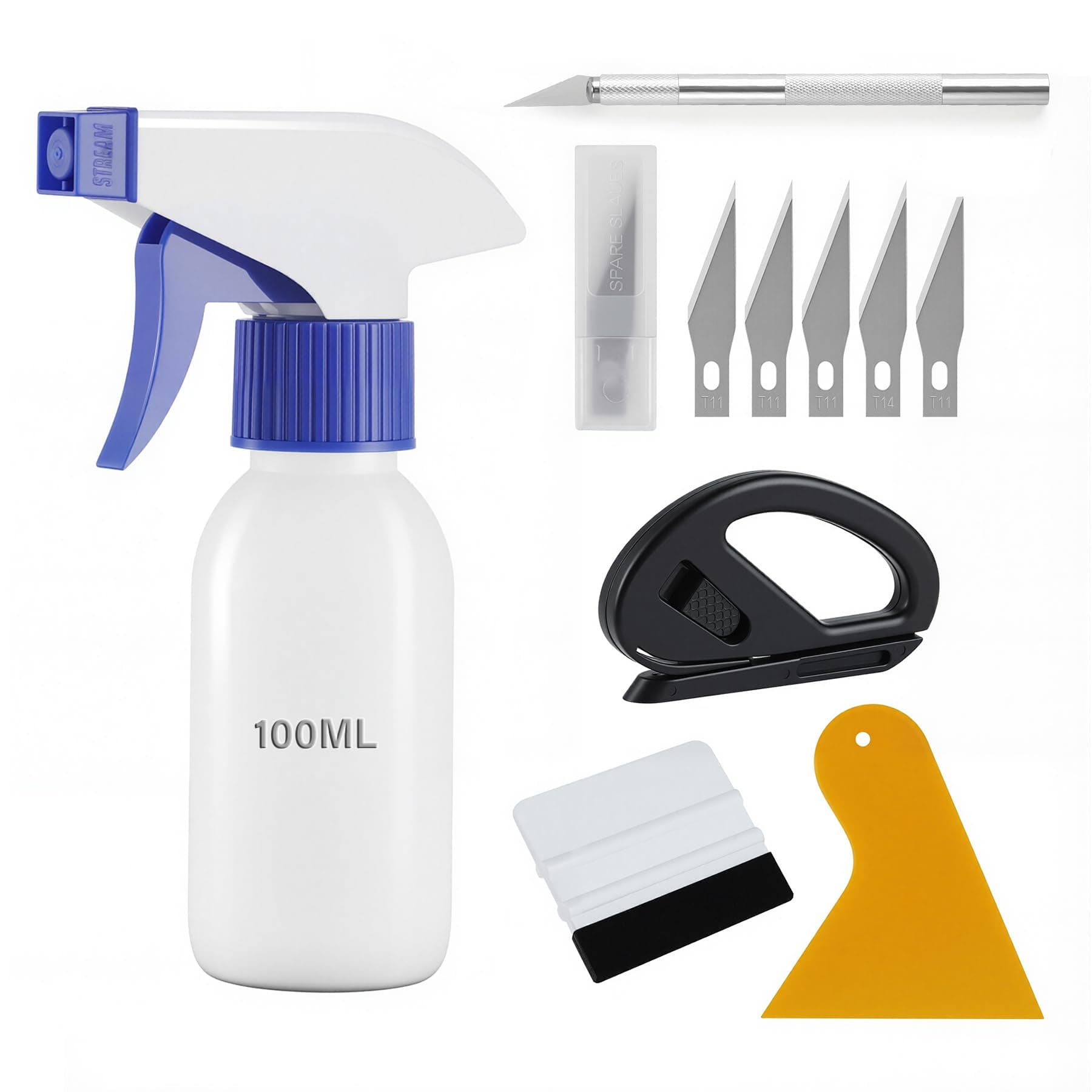 SINGARO Window Film Tinting Tools for Car, Application Kit 5 Pieces Includes Vinyl Squeegee, Felt Squeegee, Cutting Knife with Blades, Film Cutter, Spray Bottle