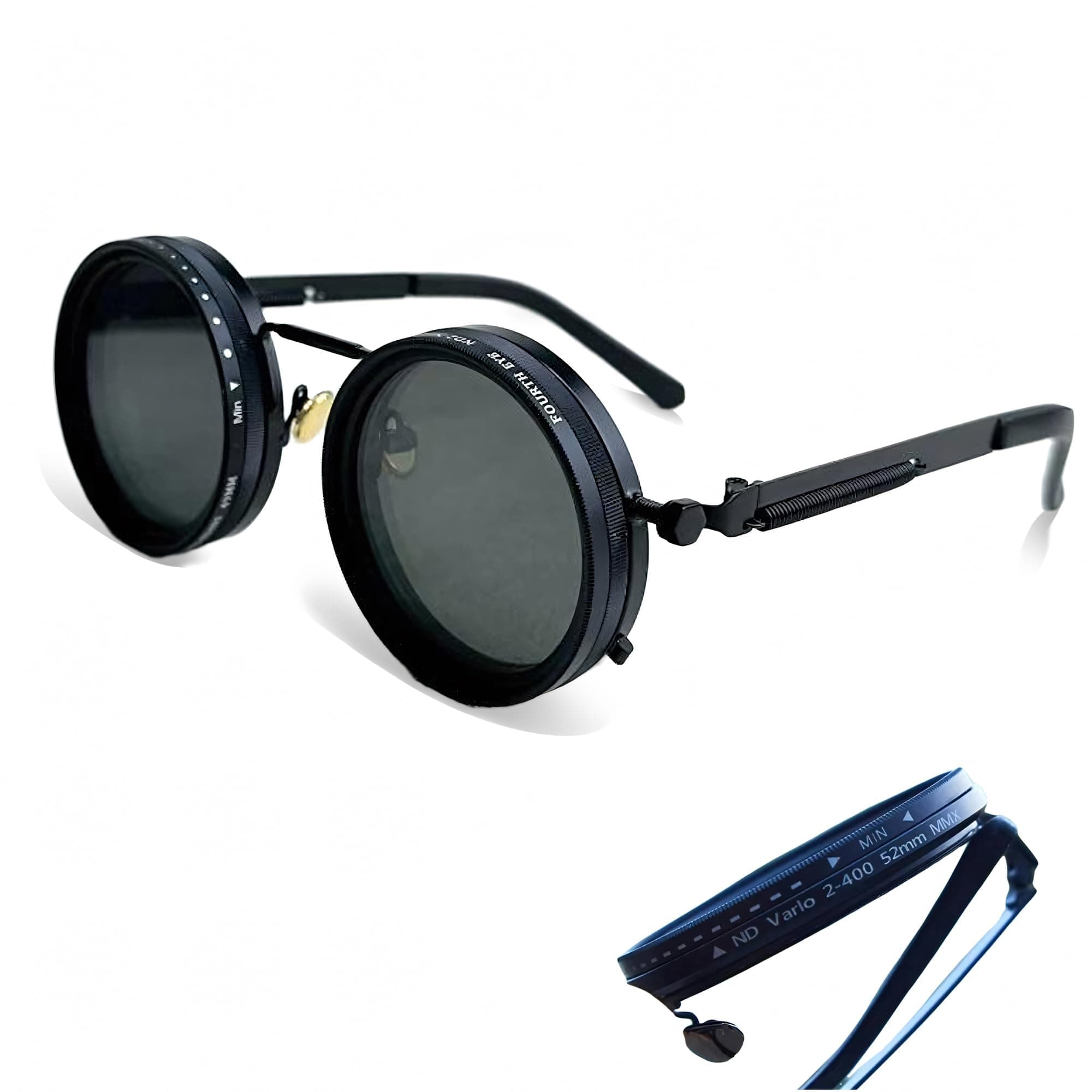 Adjustable Tint Sunglasses Polarized Round Lenses with ND Filter, 9 Gears, Ideal for Beach, Fishing, and Outdoor Activities