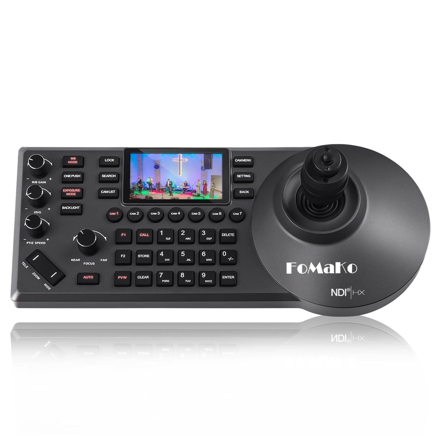 – FoMaKo NDI PTZ Controller, PoE, LCD Screen Preview, 4D Joystick NDI PTZ Camera Controller for Church Live Service Education (NDI License Included) (KC608 Pro) Black Color
