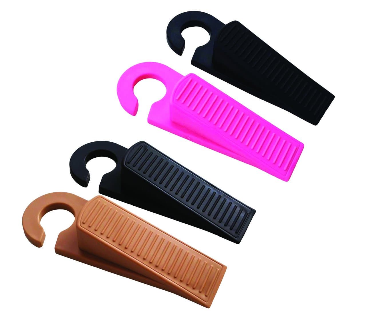 Door Stopper 4 Pack, Decorative Door Stops with Hooks, Rubber Door Wedges, Flexible Doorstop Holders (Multi 4 Pack)