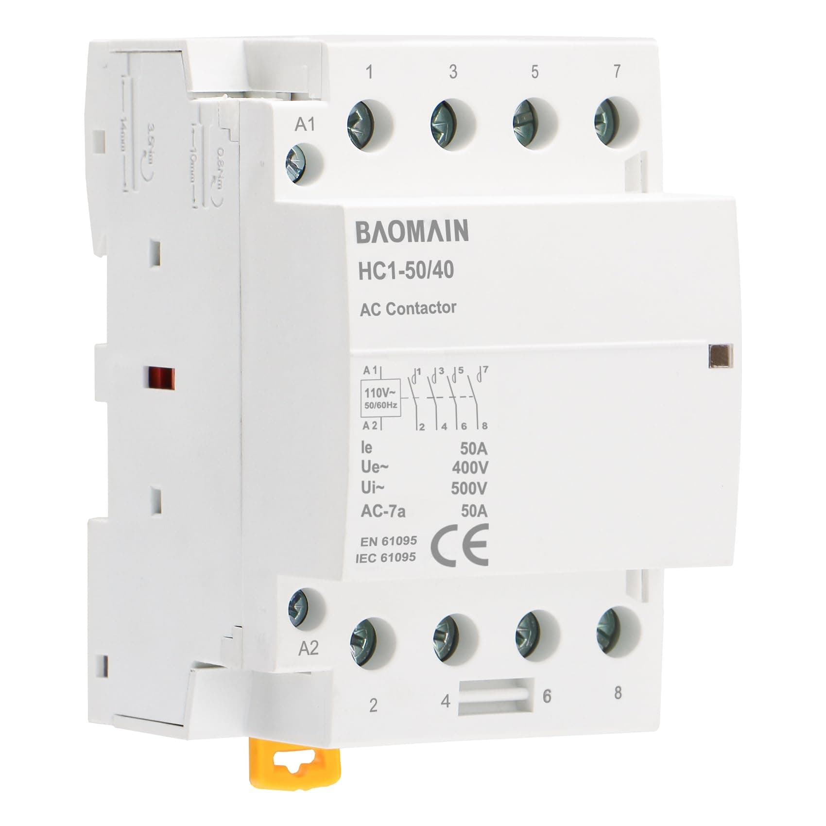 110V AC 4-Pole Modular Contactor, 50A 4NO Normally Open, DIN Rail Mount for HVAC, Motor, Pump & Lighting Control BCT-50/40, HC1-50/40-110VAC