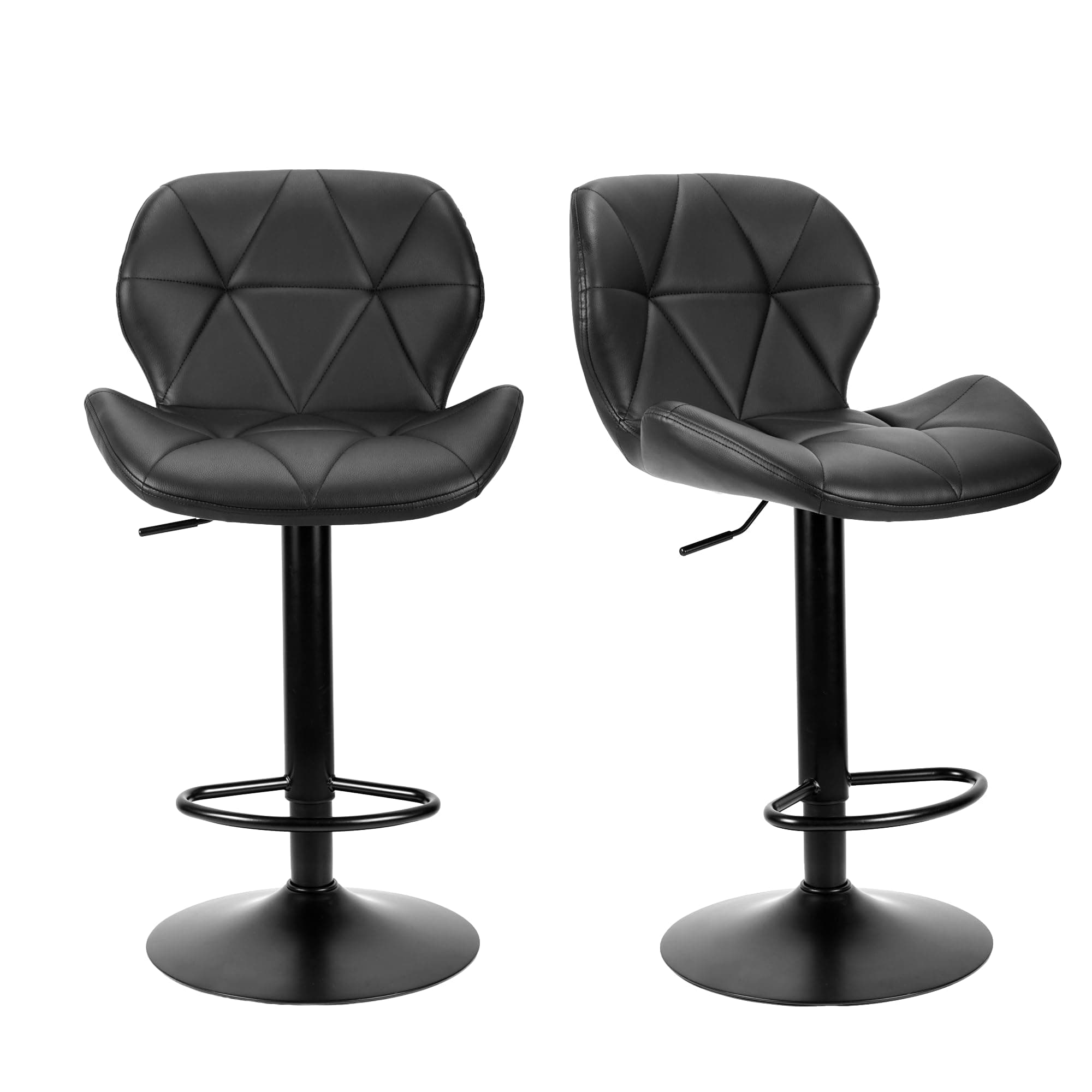 Bar Stools Set of 2 Bar Chairs,Modern Height Adjustable Kitchen Stools With Backs, Swivel Faux Leather Kitchen Island Chairs(All Black)