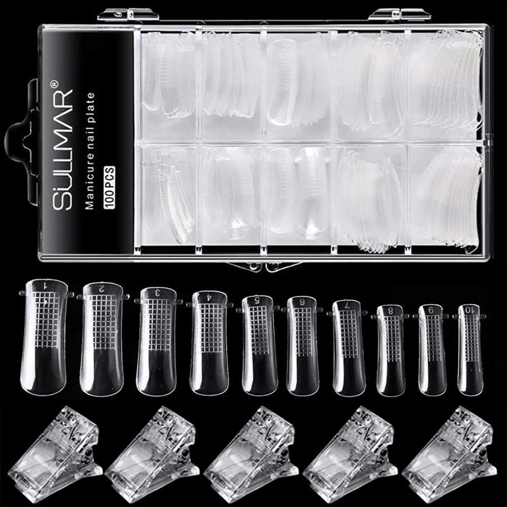 pengxiaomei 10 pcs Poly Gel Quick Building Nail Tips Clip, with 100 Pcs Nail Moulds for Quick Building Polygel Nail Extension Set Extension Clip Clamp Extension UV LED Builder DIY Manicure