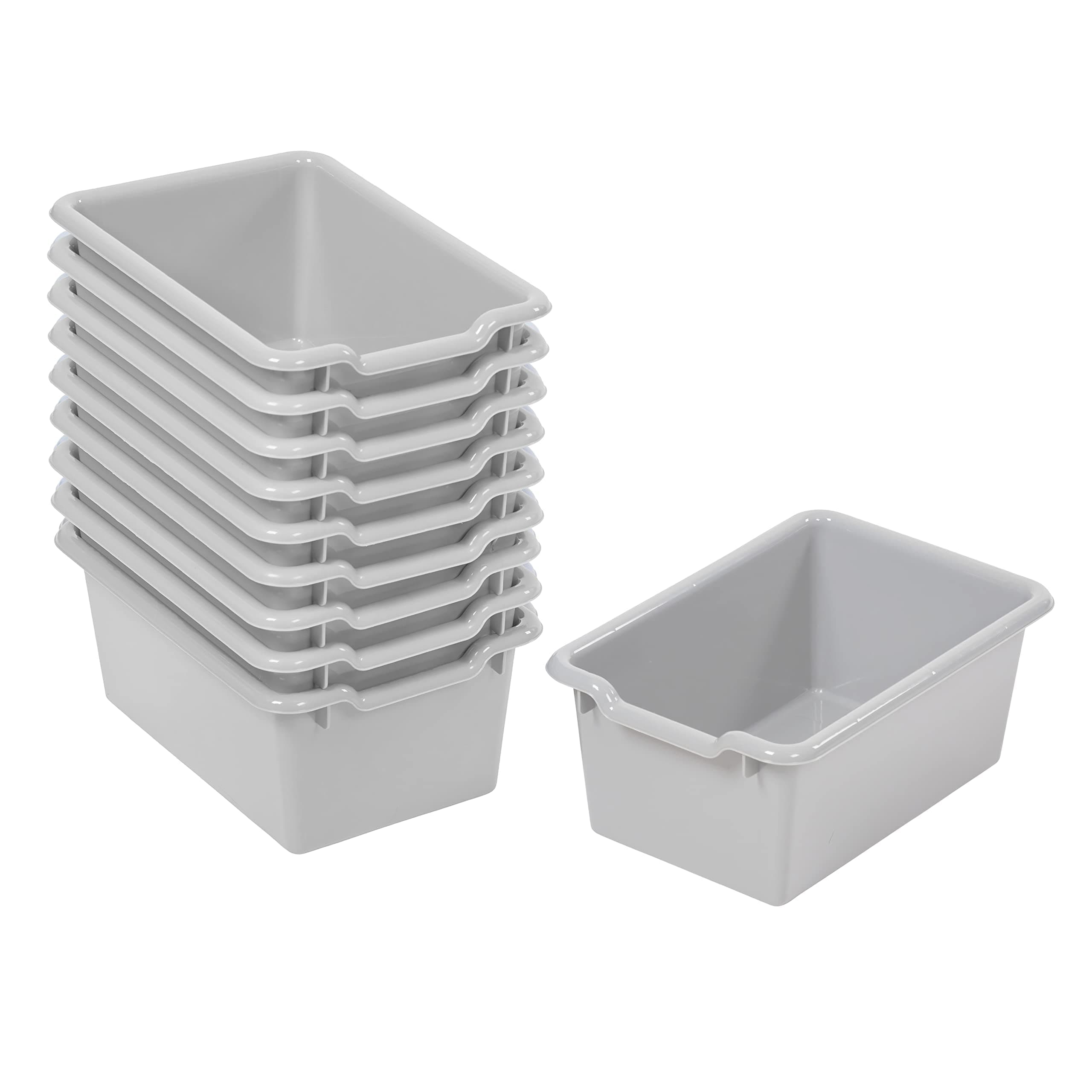 ECR4Kids Scoop Front Storage Bins, Multipurpose Organization, Light Grey, 10-Piece