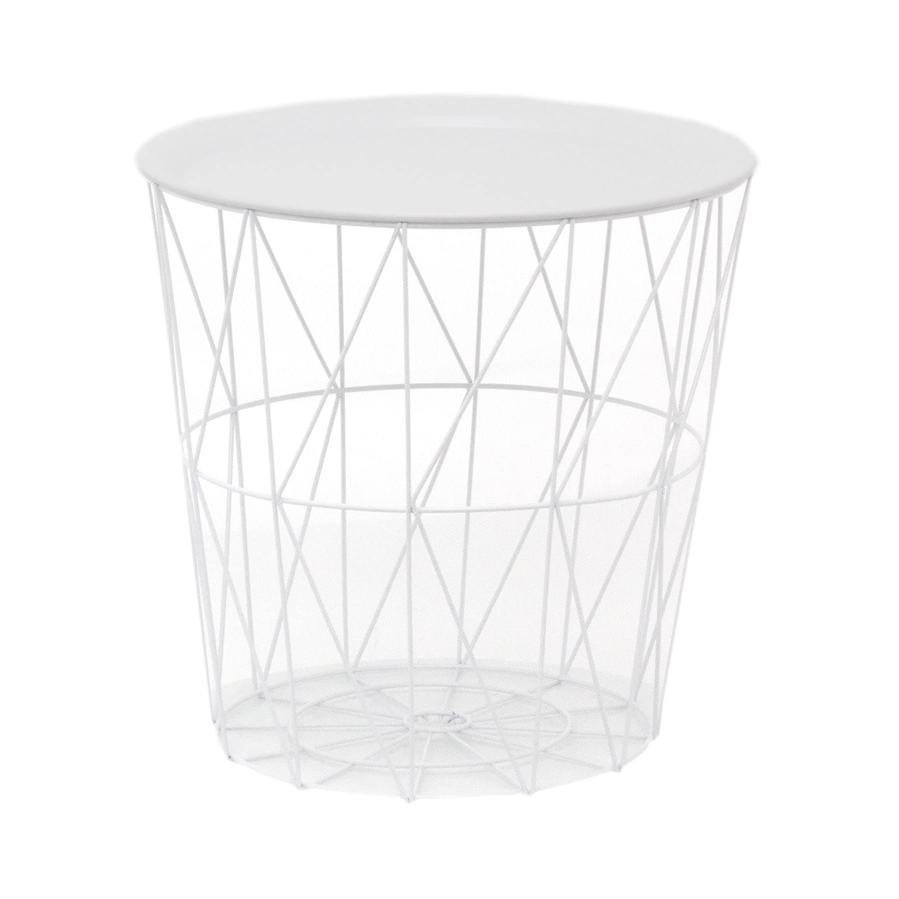 Carousel Home Modern White Wire Side Table Living Room End Tables | Coffee End Side Table With - Lift Off Tray Top | Occasional Pedestal Table Bedside Tables
