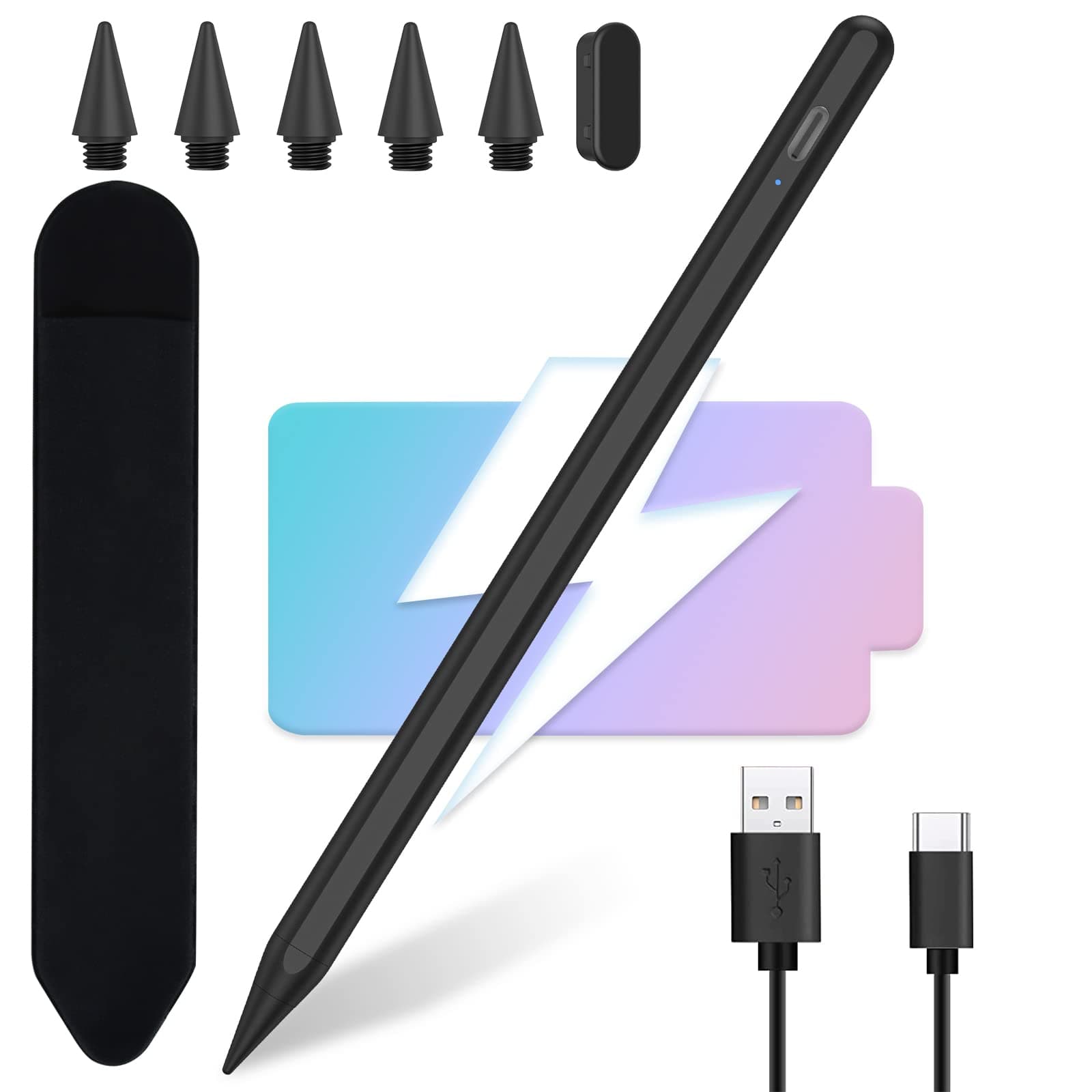 Stylus Pen for iPad 10th&9th Generation - 2X Fast Charge iPad Pro Pencil with Palm Rejection & High Sensitive for 2018-2024 All iPads, Apple iPad Pro11&12.9'',iPad Air 3/4/5,iPad Mini 5/6 Gen -Black
