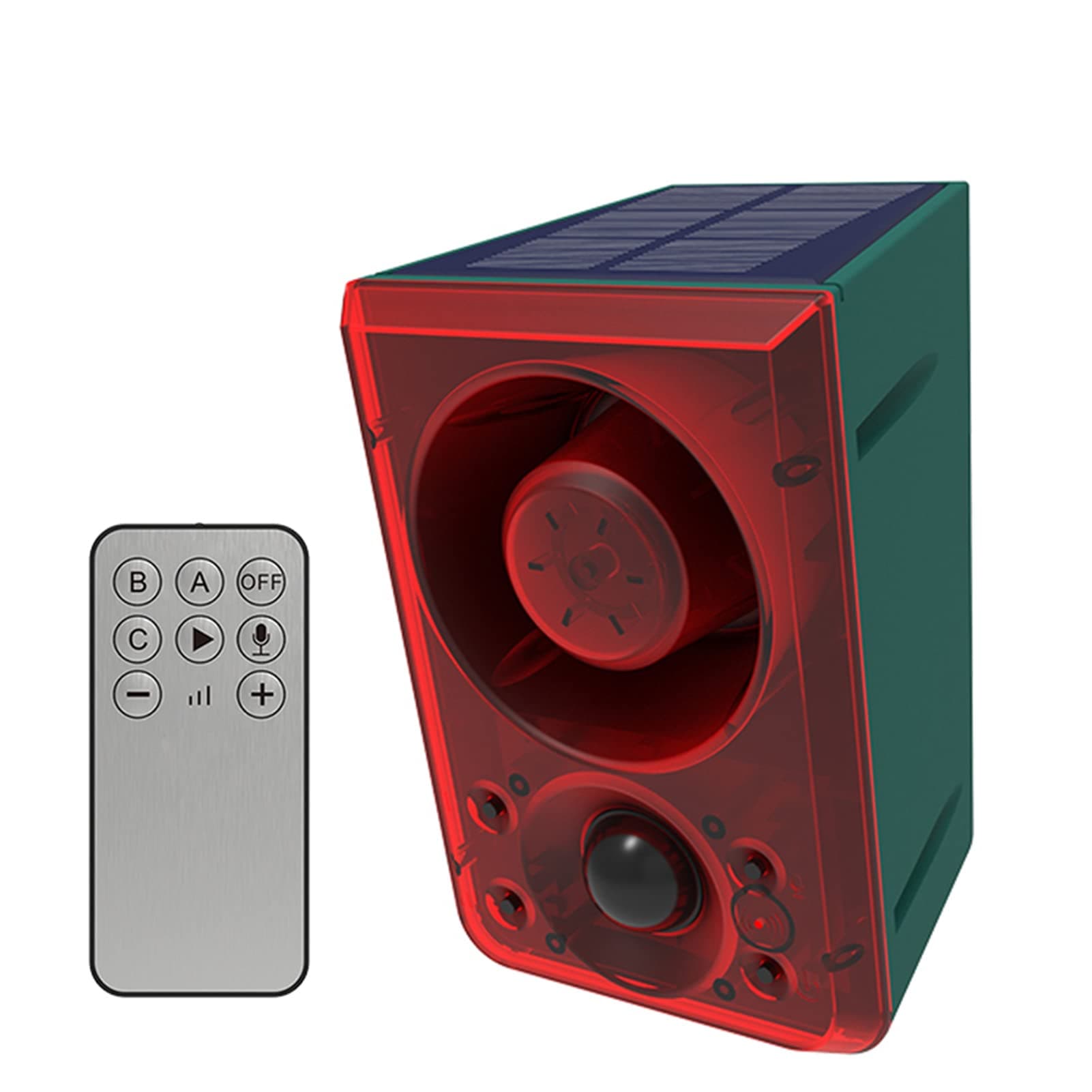 Solar Sound & Strobe Light Motion Sensor Alarm, 20 Second Recording & Gunshot & Dog Barking Sound, Siren Alert Security Horn for Farm Barn Villa Yard