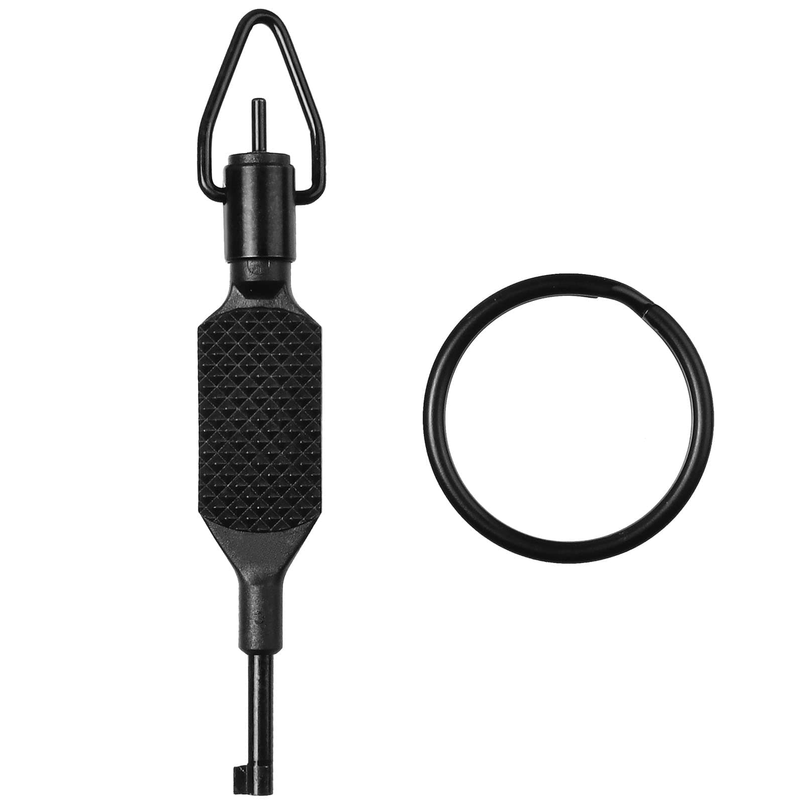 Flat Knurled Swivel Key, Universal Standard Handcuff Key 4" Long with Detachable Keyring, Black