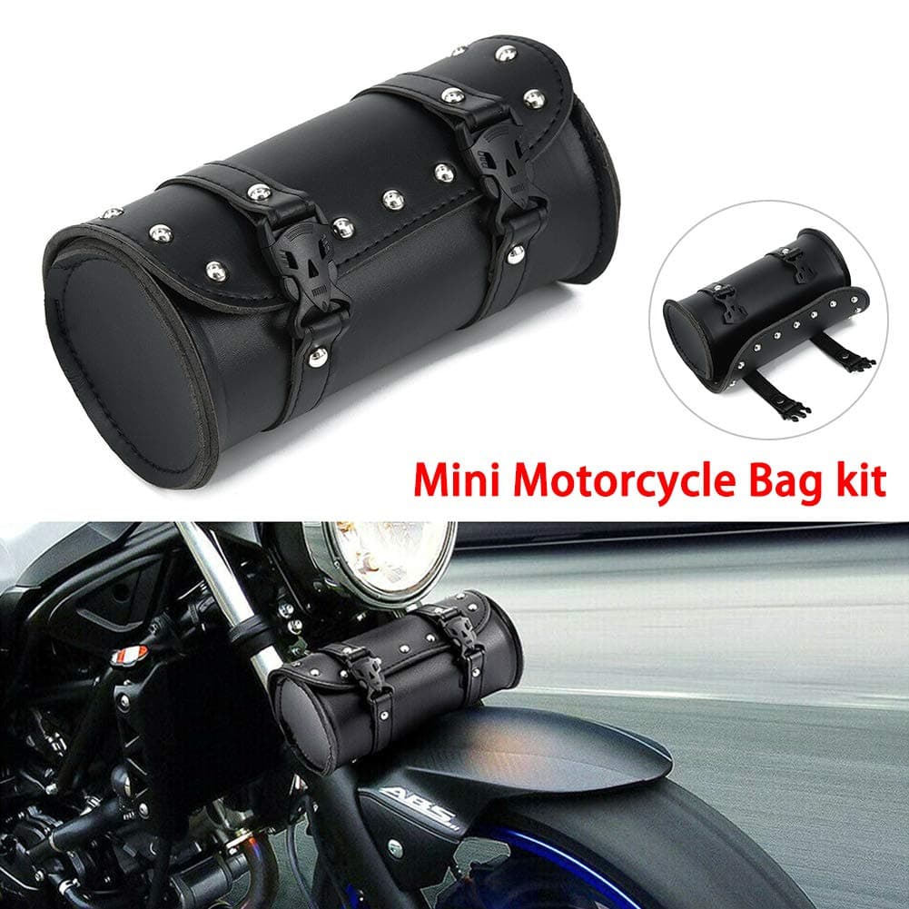 Motorcycle Fork Barrel Bag,Saddle Bag Roll PU Leather Waterproof Black Universal Motorbike Tool Bag