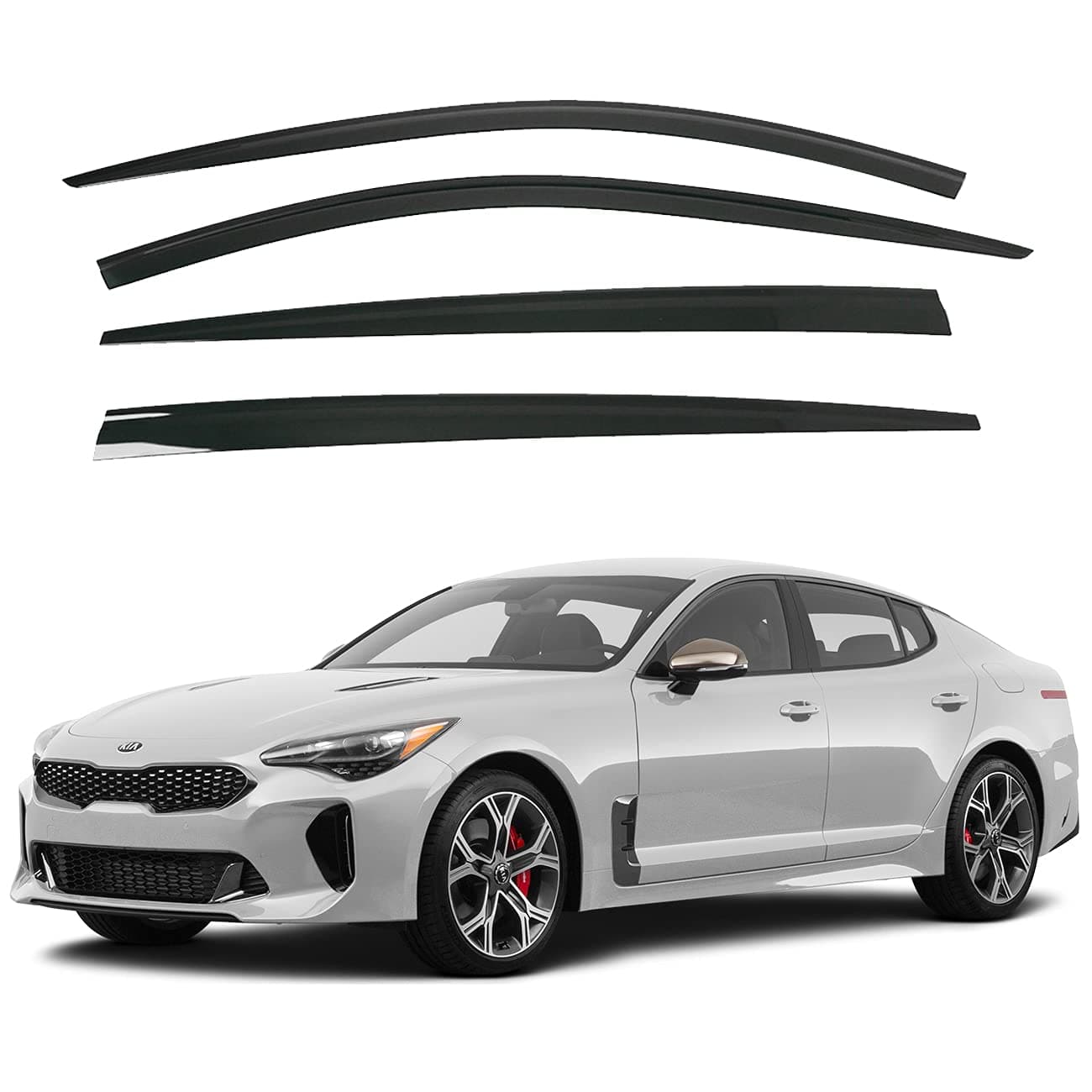 AUTO CLOVER Tape-On Rain Guards Window Visors 4 Pcs Set for Kia Stinger 2017 2018 2019 2020 2021 2022 2023 / Window Deflectors, Out-Channel Vent Shades (Smoked)