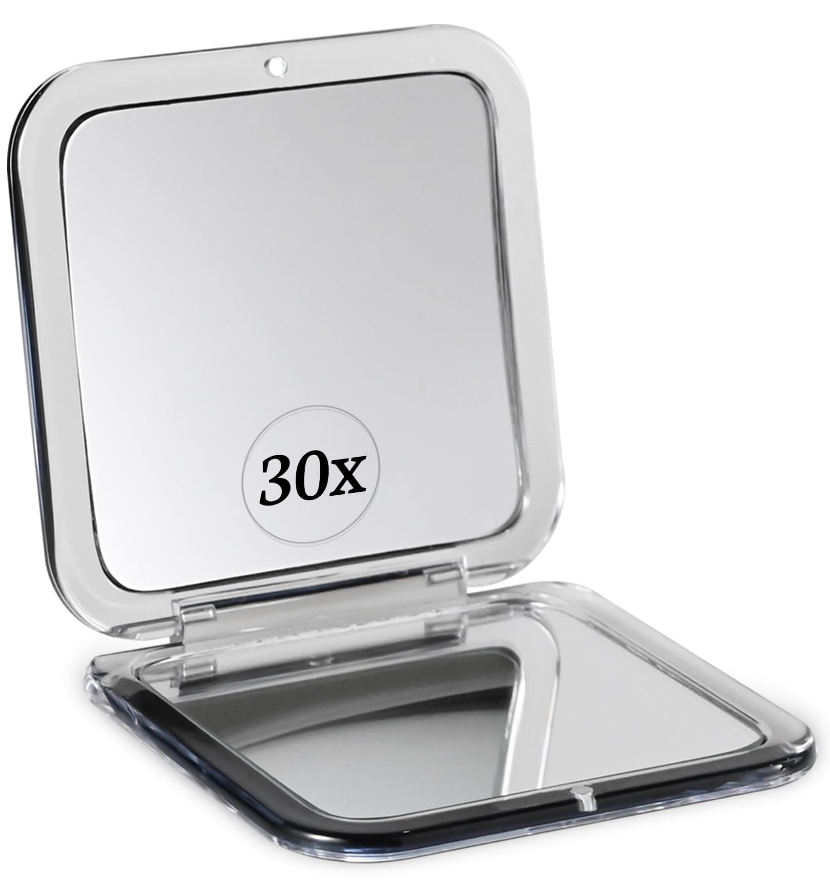 MIRRORVANA 30X Compact Magnifying Mirror for Travel, Handheld and Foldable Square Design - Lightweight Mini Pocket-Sized Magnified Mirror, Ideal for Purse or Handbag Use - 3.3" x 3.3" (Black)