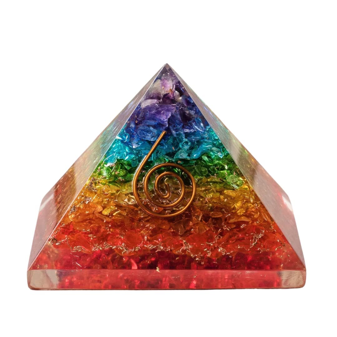 Orgonite Crystal Handmade Seven Chakra Gemstone Pyramid - Orgone Chakra Healing Stone Pyramids for Mediation, Yoga, Reiki, Spiritual Gift, Office and Home Décor
