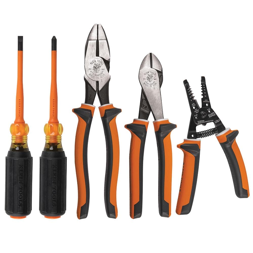 Klein Tools 94130 1000V Insulated Screwdriver Tool Set, Made in USA, with #2 Phillips and 1/4-Inch Cabinet Slim Tips, 2 Insulated Pliers and Wire Stripper