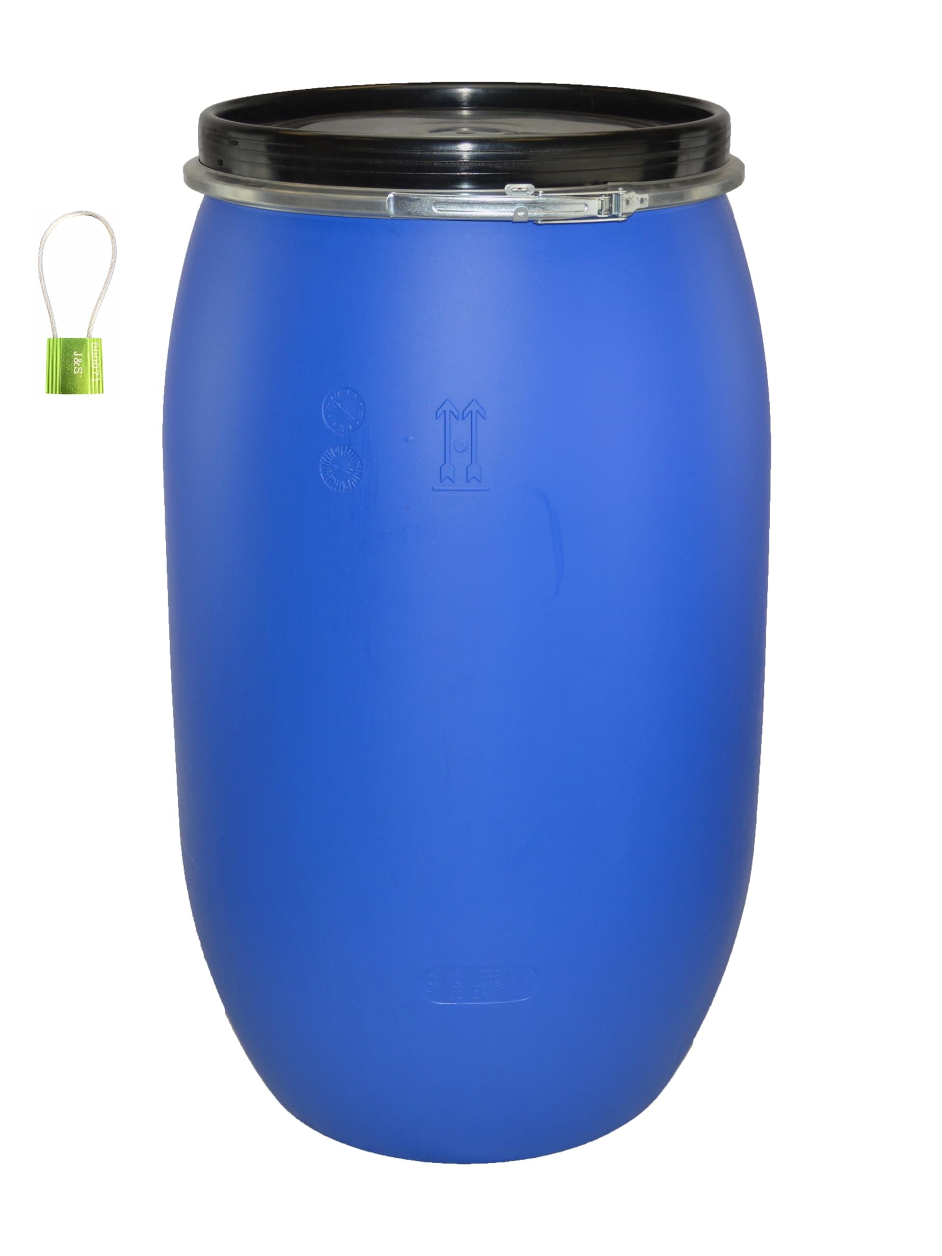 ITP Packaging 120 Litre Plastic Blue Open Top Storage Shipping Barrel Drum Keg with Lid and Latch Ring with Lock, UN Approved, Food Grade for Shipping, Air Tight