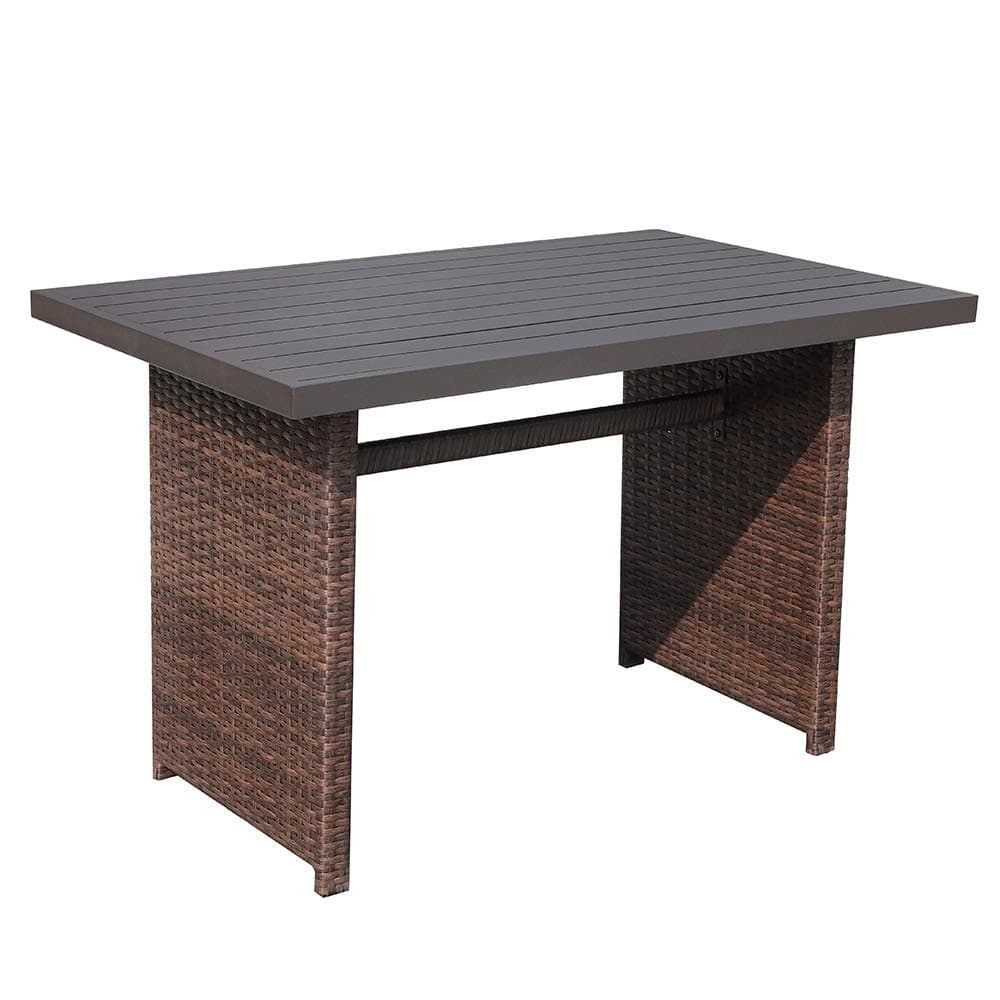 Patiorama Outdoor Dining Table, Brown Wicker Rectangular Coffee Table with Aluminum Table Top, Steel Frame