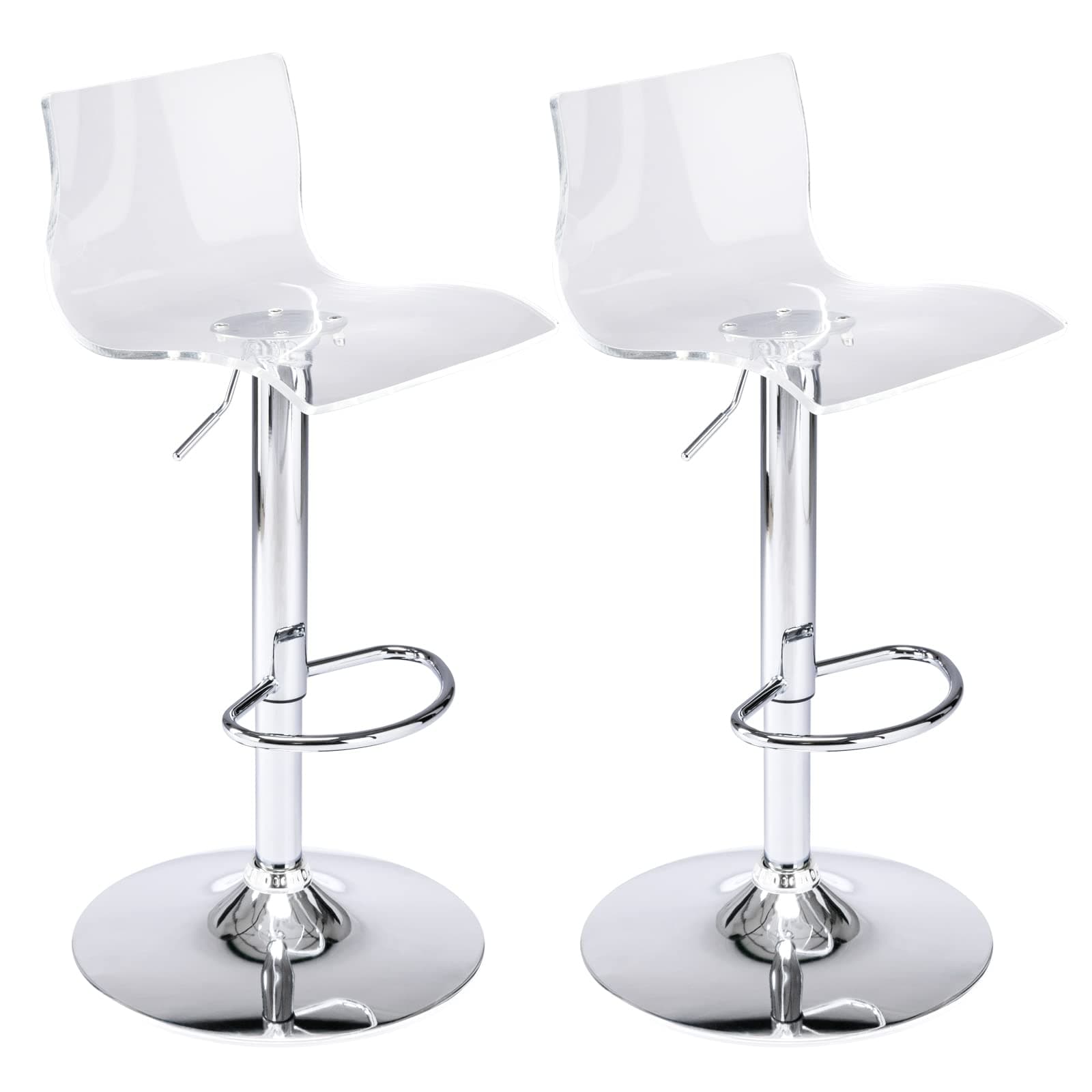 Brage Living Acrylic Bar Stools with Mid Back, Set of 2, Transparent Adjustable Swivel Airlift Barstools, Counter Height Bar Chairs for Kitchen Dining Room Pub Cafe (Clear)