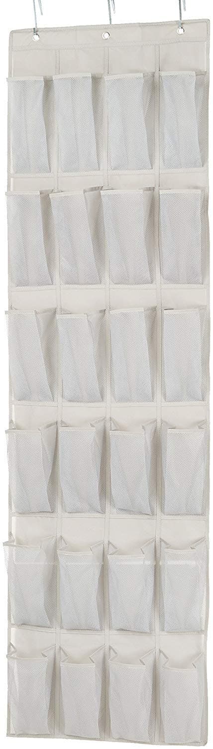 Amazon Basics 24 Medium Pocket Over-the-Door Hanging Shoe Organizer, Light Grey