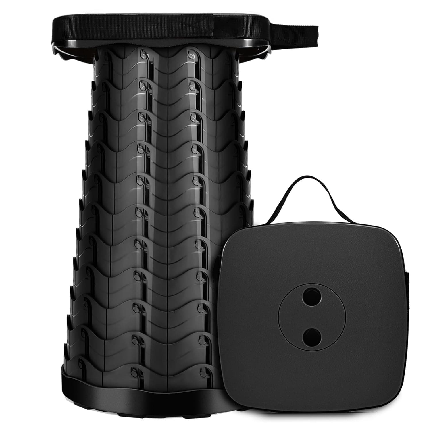 LUXJET Portable Collapsible Stool for Camping Outdoors Folding Stool Load Capacity 484 LB for Fishing Hiking BBQ Indoors Kitchen, Lightweight Retractable Plastic Foldable Camping Stool, Black