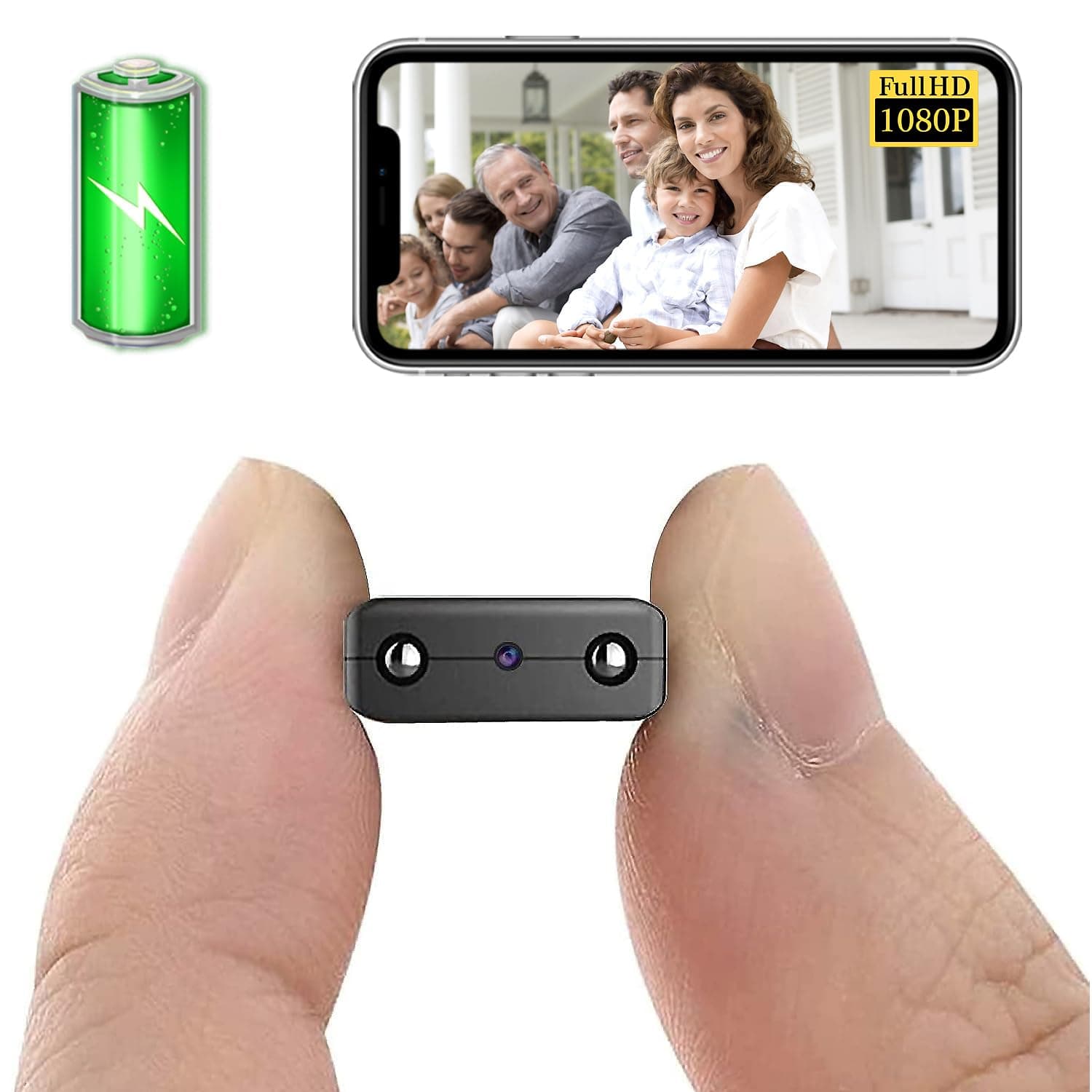 Smallest Wireless WiFi Camera With Battery,1.5 Hours Battery Time,HD1080P Baby Monitor Camera,Portable HDVdeo Camera with Night Vision,Motion Detection,Cloud Storage for Security with iOS Android APP
