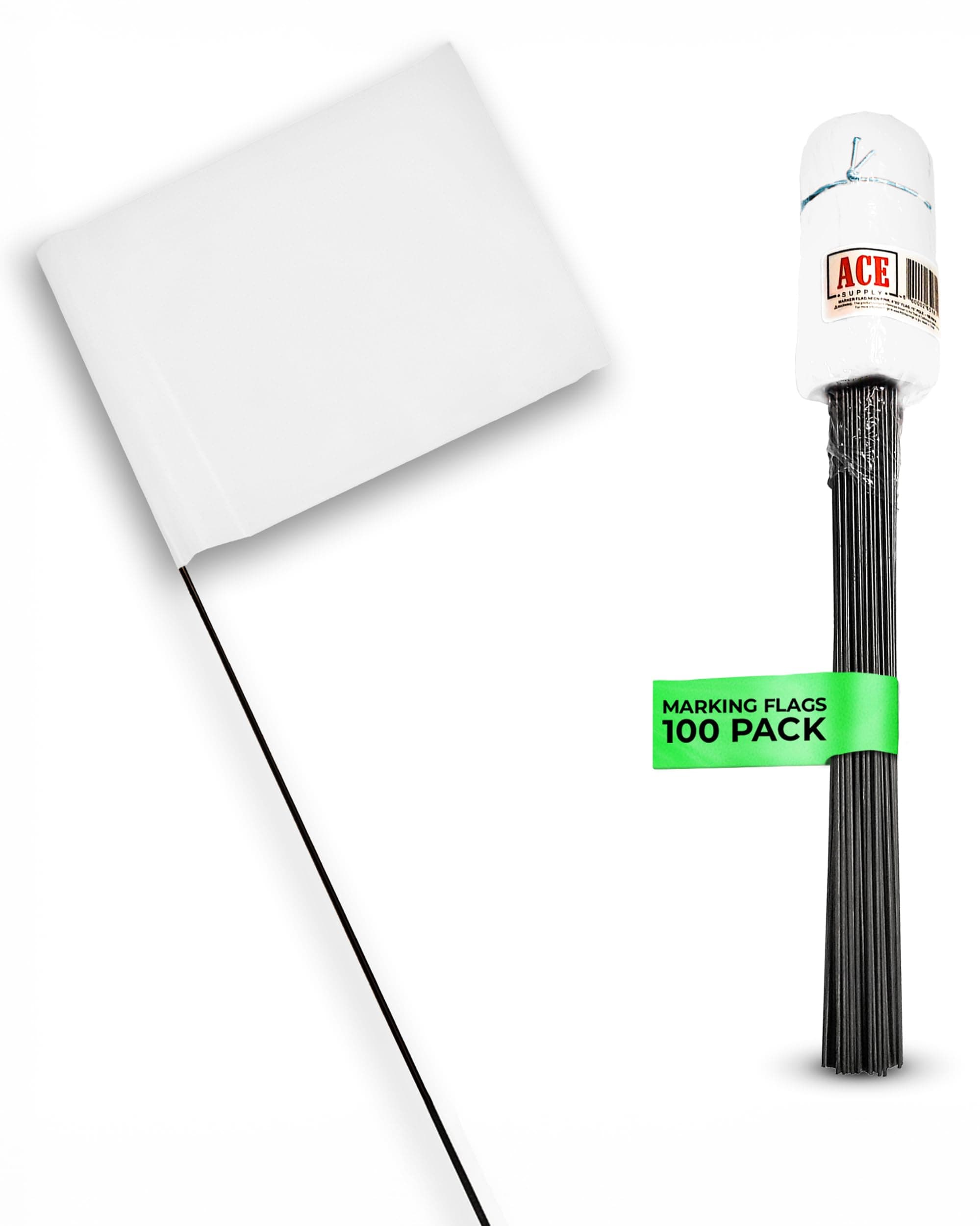 ACE Supply Marking Flags - 4 x 5-Inch White, 100 Pack - Yard, Garden, Dog Training, Invisible Fence, Construction Safety