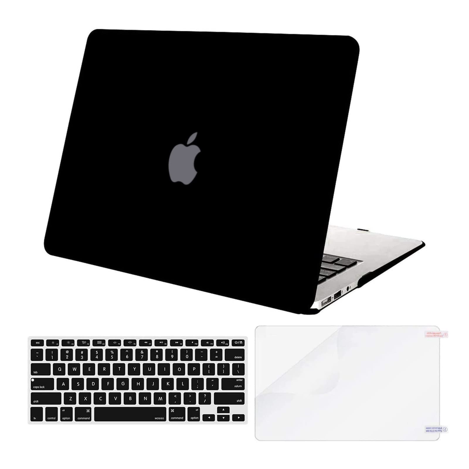 Compatible with MacBook Air 13 inch Case (Models: A1369 & A1466, Older Version 2010-2017 Release), Protective Plastic Hard Shell Case & Keyboard Cover & Screen Protector, Black