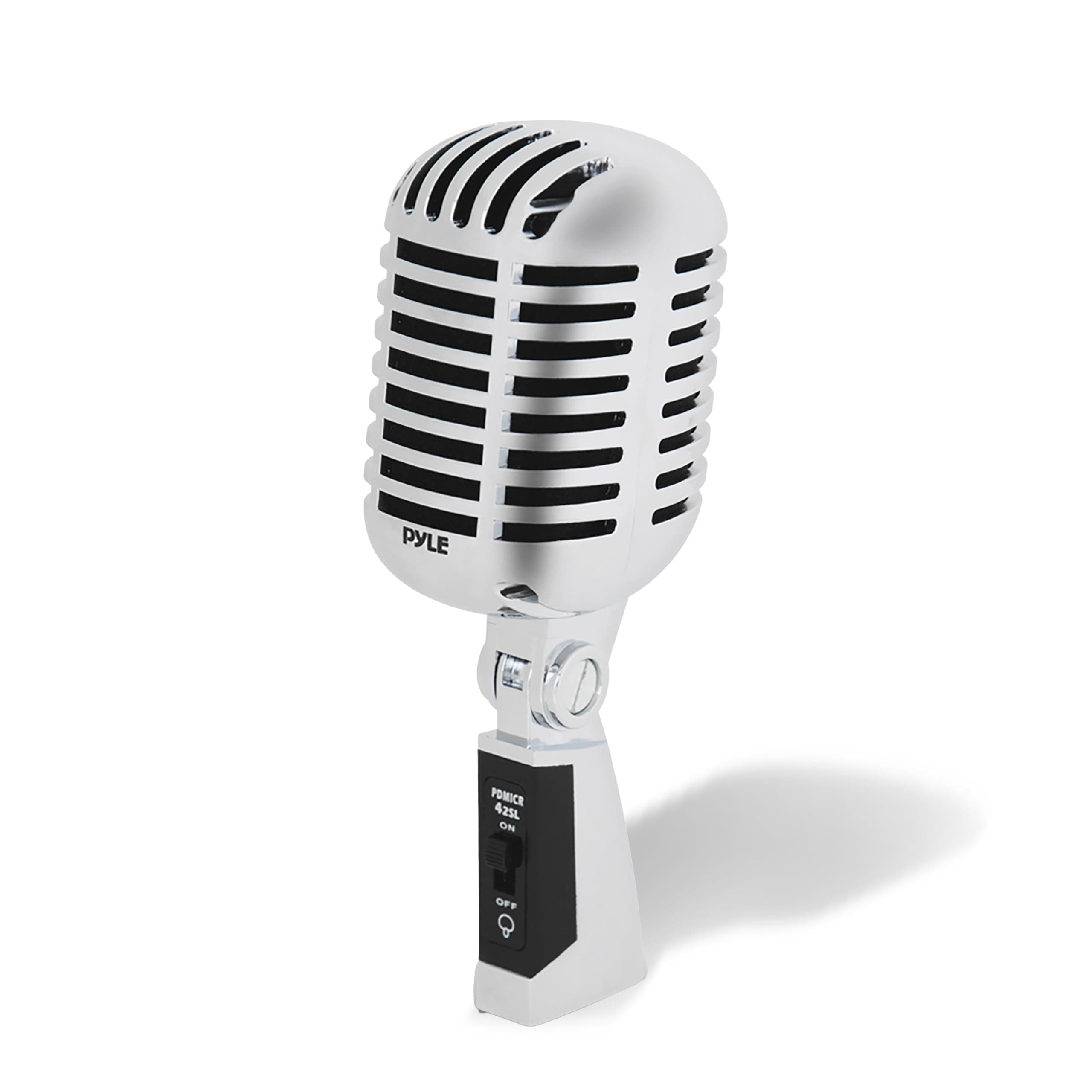 Classic Retro Dynamic Vocal Microphone, Old Vintage Style Unidirectional Cardioid Mic with XLR Cable, Universal Stand Compatible, Live Performance In Studio Recording, Podcast – Silver
