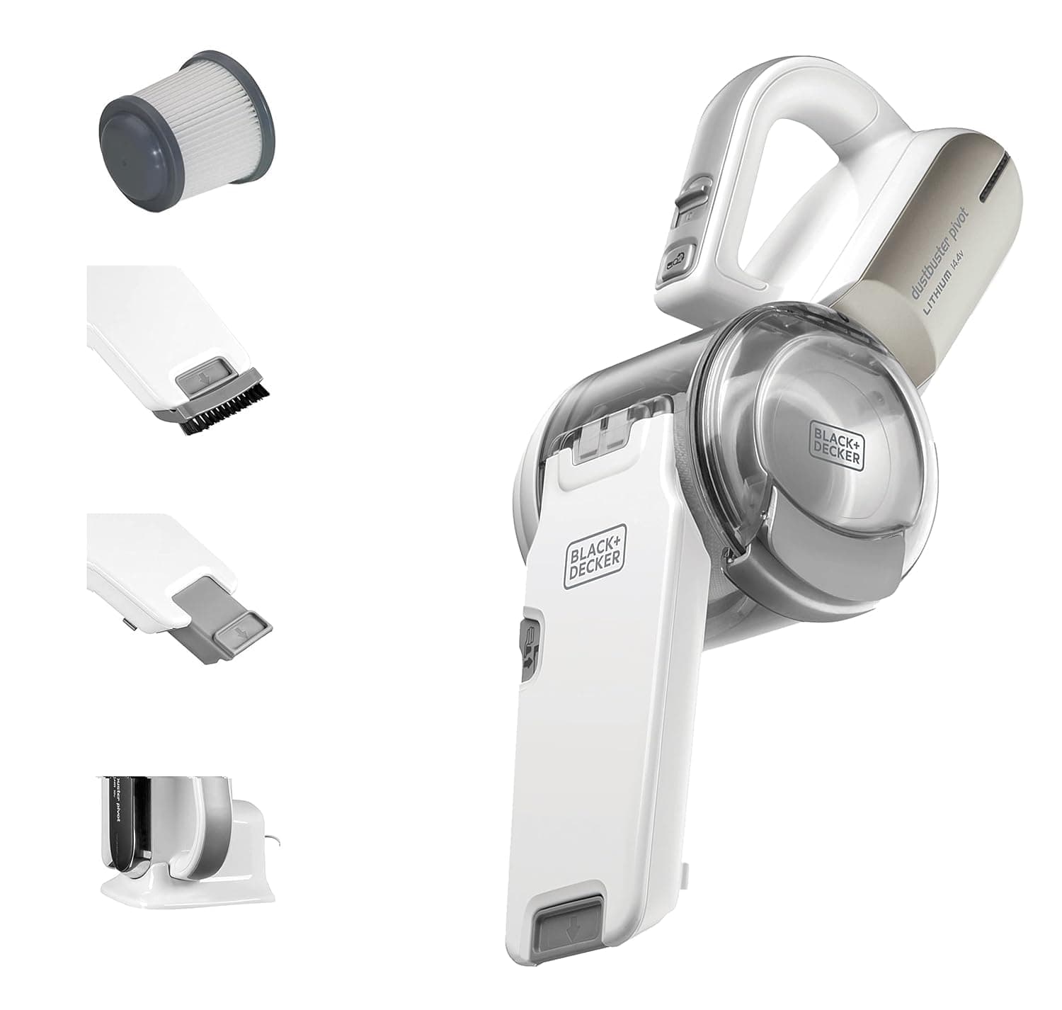 BLACK + DECKER Dustbuster pivot 21.6 wh Pivoting Nozzle, Compact Cordless Vacuum, Ideal for Home & Car, Easy Storage, Champagne/White - PV1420L-B5