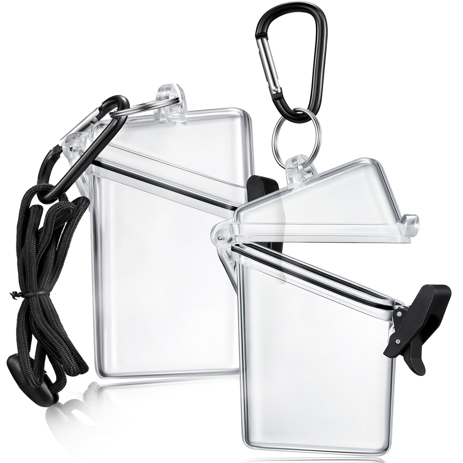 Outus 2 Pack Waterproof ID Badge Holder Case Waterproof Clear Vertical ID Card Holder with Lanyard Carabiner and Keychain Plastic Card Holders Dry Box