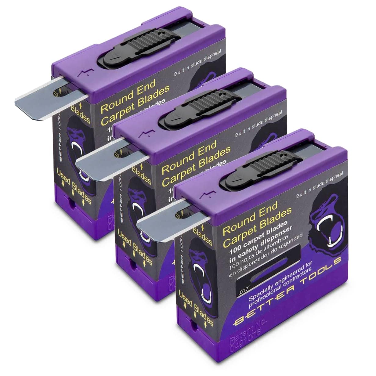 Better Tools Carpet Blades - Round End (3 Each 100 Blades/Dispensers) 20101N
