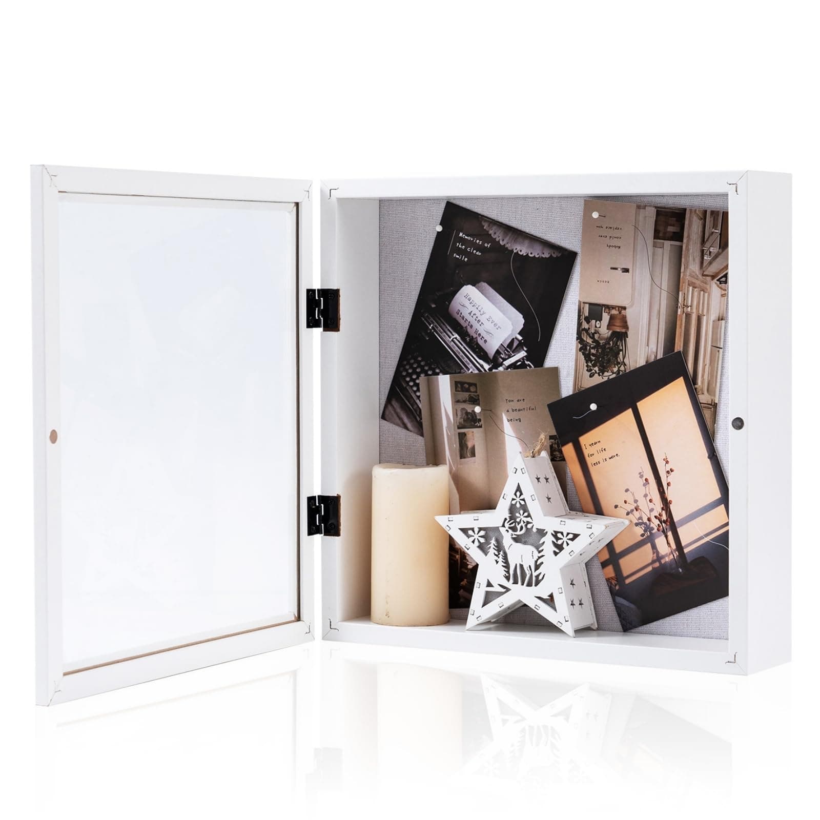 Muzilife 11x11 Shadow Box Picture Frame - 2.16" Interior Deep Wood & Glass Square Display Case Ready to Hang Memory Box Baby Sports Memorabilia, Pins, Awards, Tickets, and Photos, White