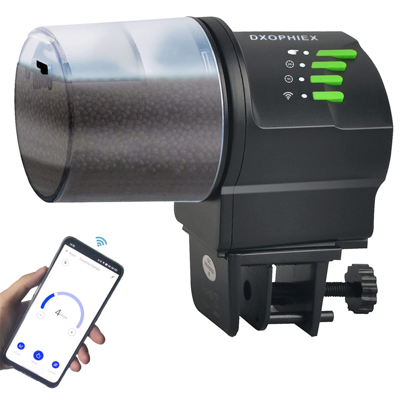 DXOPHIEX WiFi Fish Feeder Automatic Fish Feeder Automatic Dispenser Vacation for Aquarium and Turtle Tank with Feeding Ring