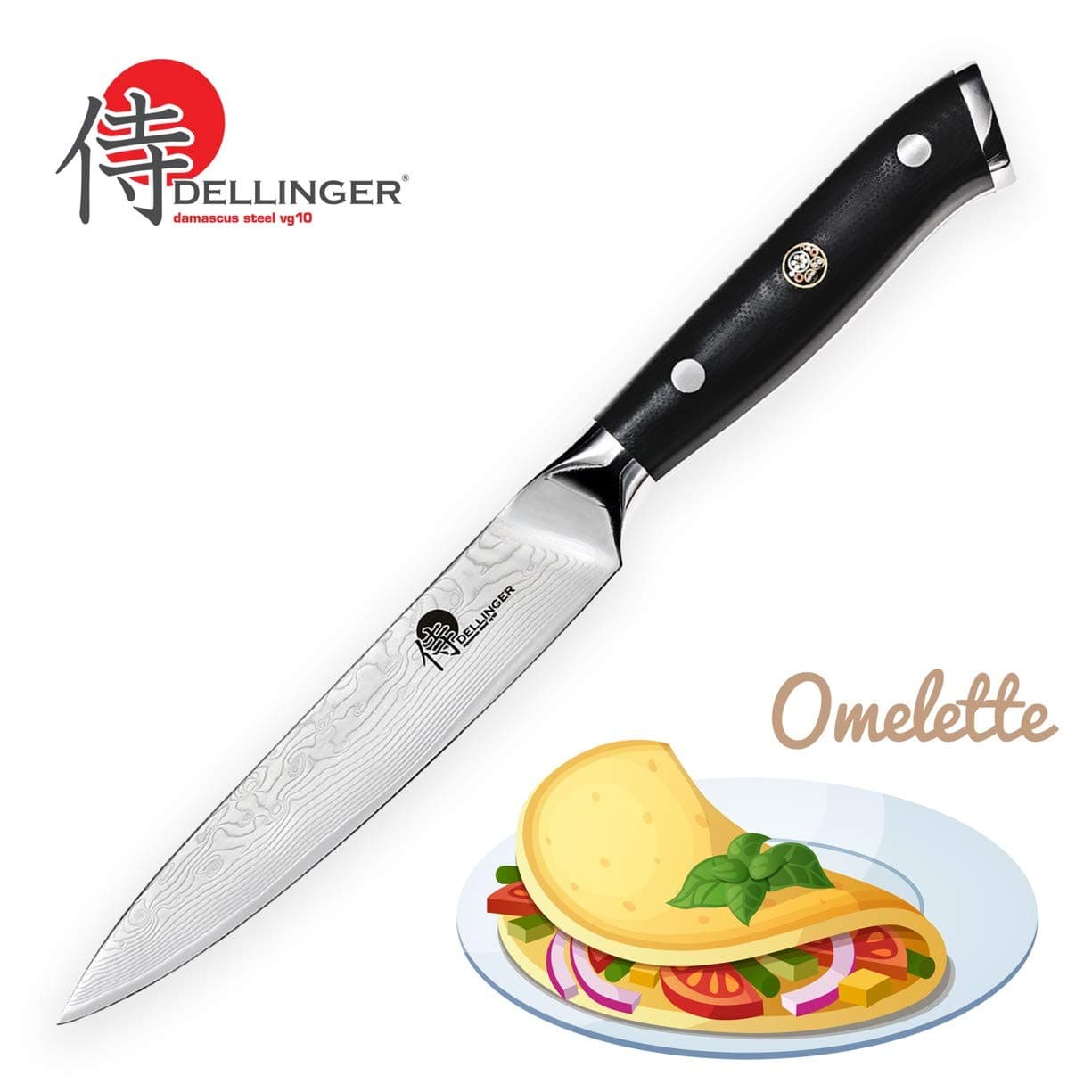 DELLINGER Damascus Small Kitchen Knife - 5 Inch (130 mm) Utility Petty Knife Cutlery Samurai Series 67 Layers VG-10 Damascus Steel with Gift Box