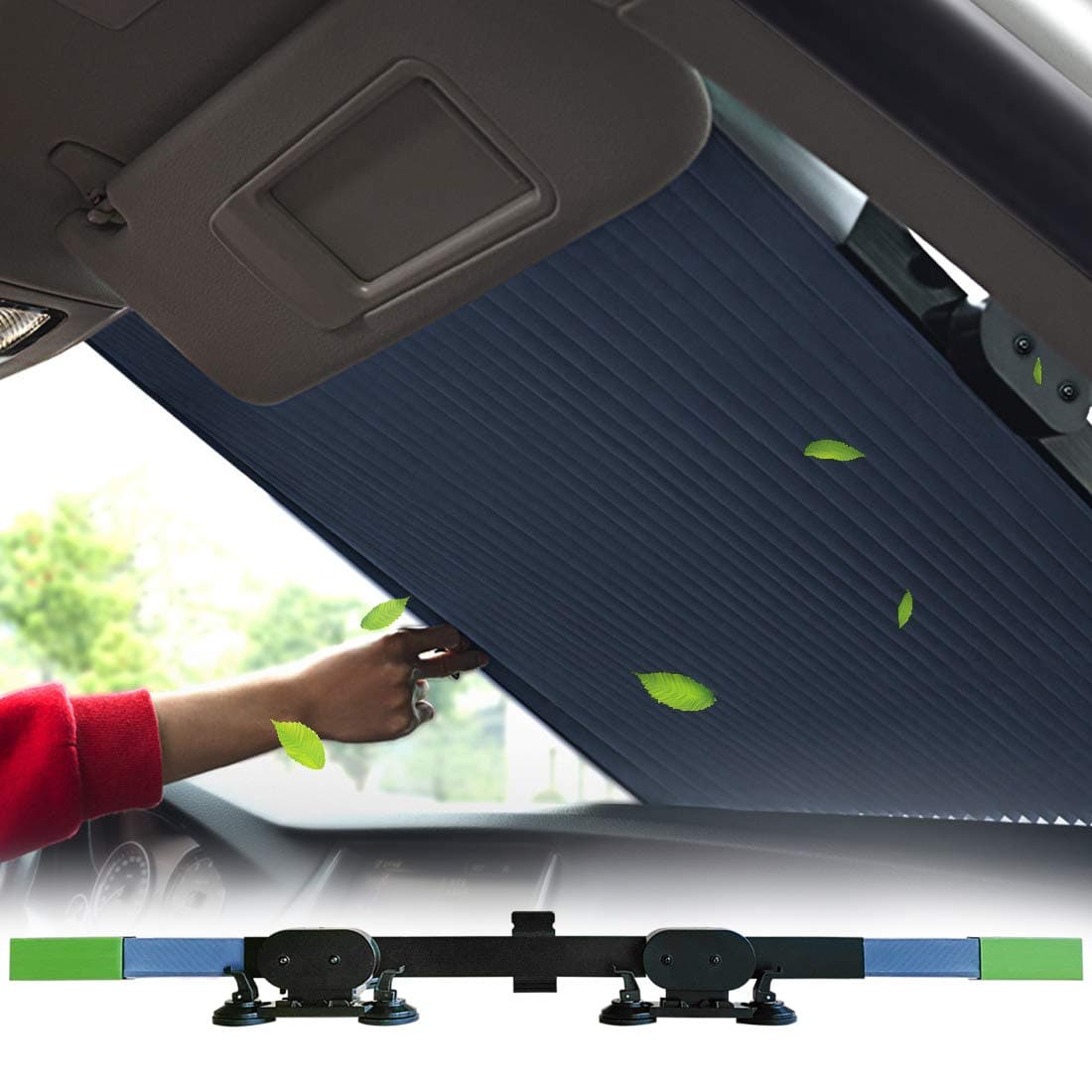 Car Windshield Retractable Sun Shade,Car Sun Shade to Keep Your Vehicle Cool Prevent UV Sun into The Car,Fits Windshields of Various Sizes (Standard 62 x 27.5 inches).