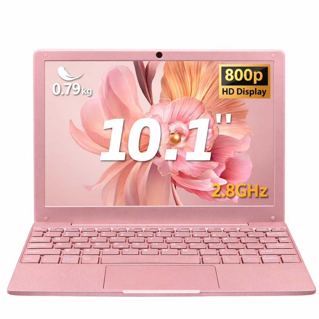 Small Mini Laptop, 10.1 inch (0.79 kg), Ultra Thin and Lightweight Notebook Laptops, Celeron N4020, 8GB DDR4 256GB,TF Card,USB 3.0,Type-C,Perfect for Kids and Adults Computer - Pink