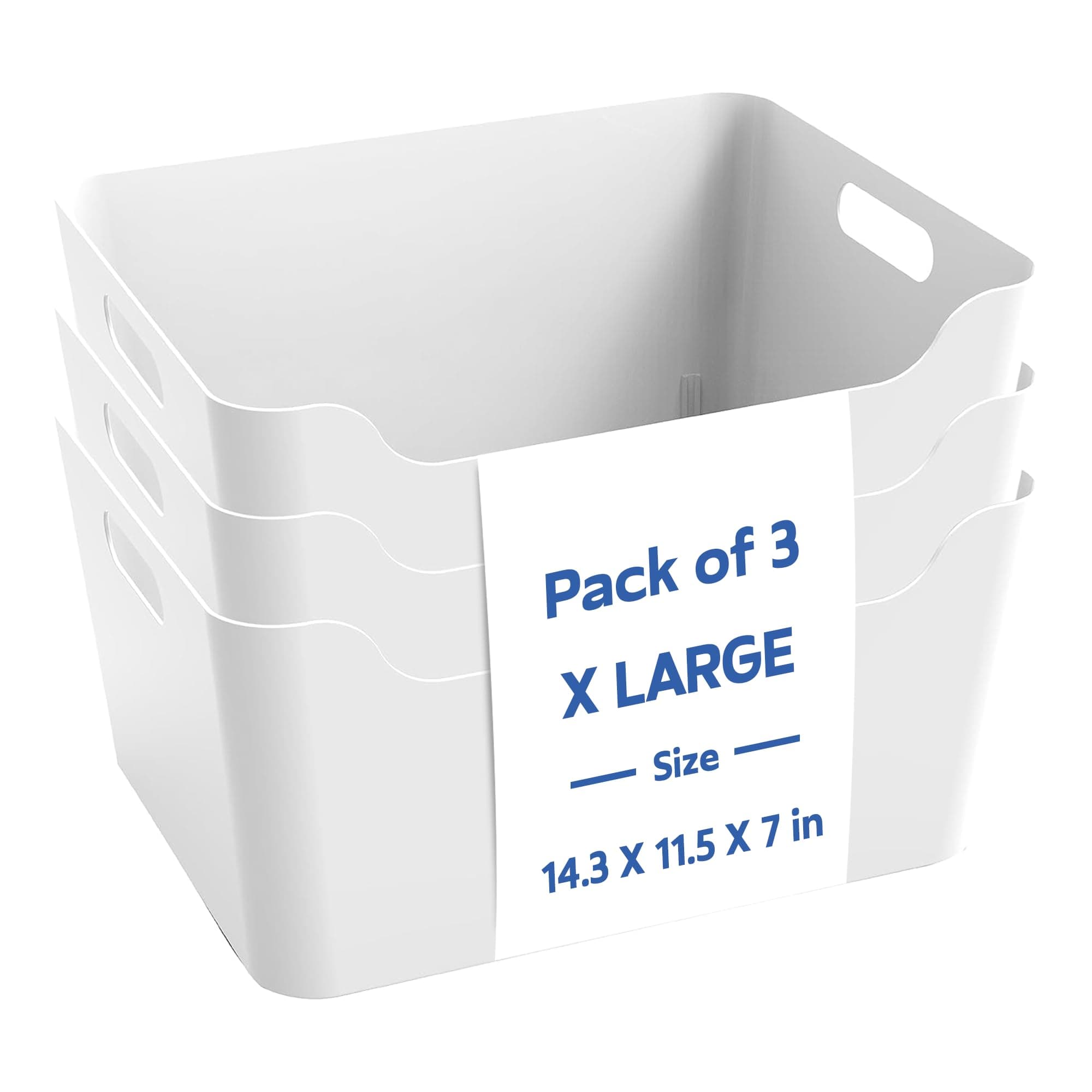 KOLORR Jolly Plastic Extra Large Basket with Handle for Storage Box|Multipurpose Light Weight Plastic Baskets organiser for Clothes Toys Stationary Cosmetics Livingroom Bathroom|Pack of 3 - Nir White