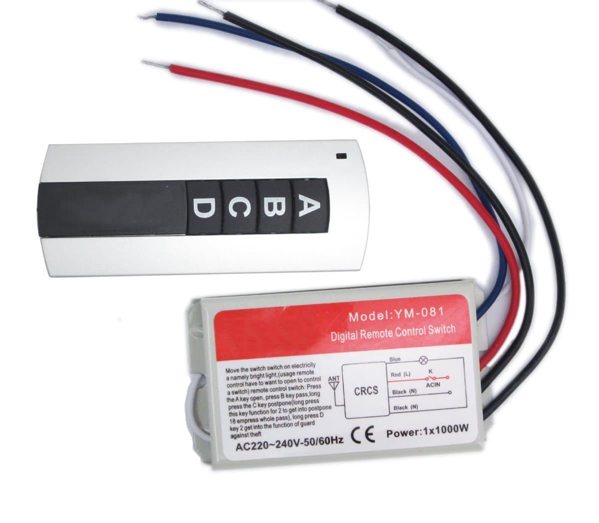 NAMVO Wall Switch and Remote Control one-Way ON/Off 220V - 240V Light Digital Radio Wall Switch with Remote Control Delay Function