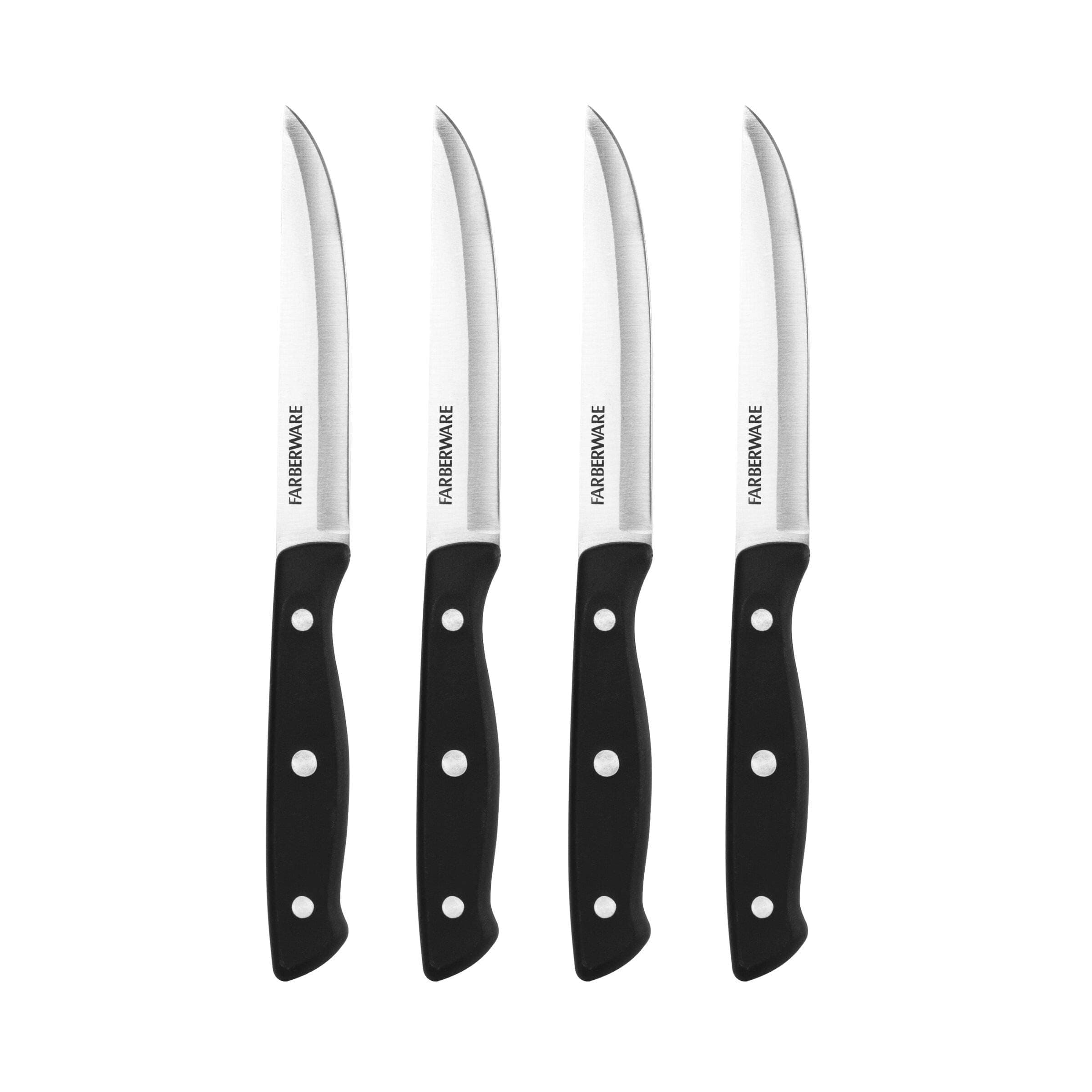 Farberware Triple-Riveted 4-Piece Steak Knife Set, High-Carbon Stainless Steel, Razor-Sharp Knives, Kitchen Knives, Set of 4, Black