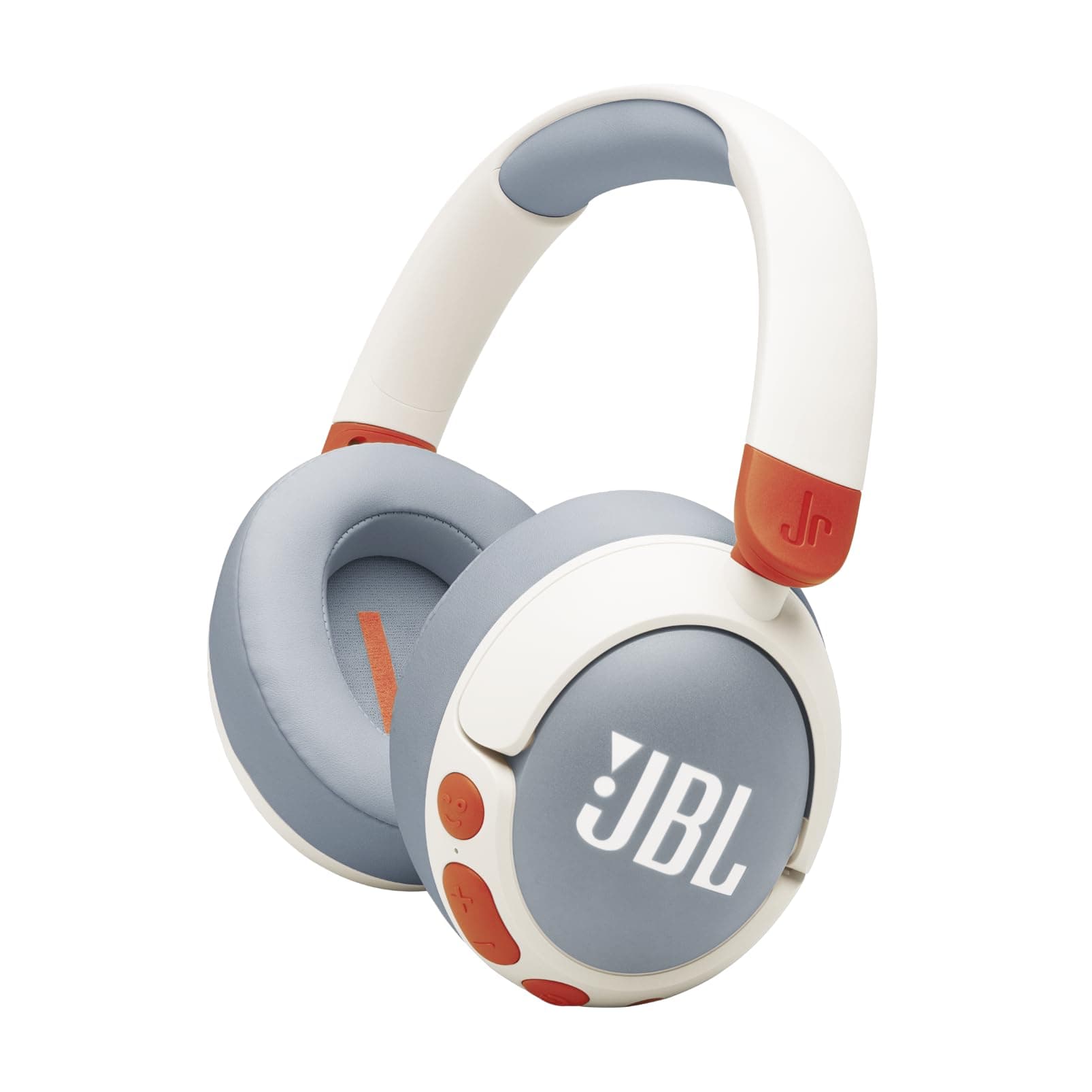 Junior 470 NC Wireless Over-Ear Bluetooth Headphones with Active Noise Cancelling for Kids, Microphone, 50h Playback, JBL Safe Sound, Low Volume, Easy Operation and Stickers, White
