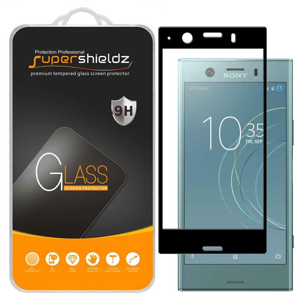 Supershieldz (2 Pack) Designed for Sony (Xperia XZ1 Compact) Tempered Glass Screen Protector, (Full Screen Coverage) Anti Scratch, Bubble Free (Black)
