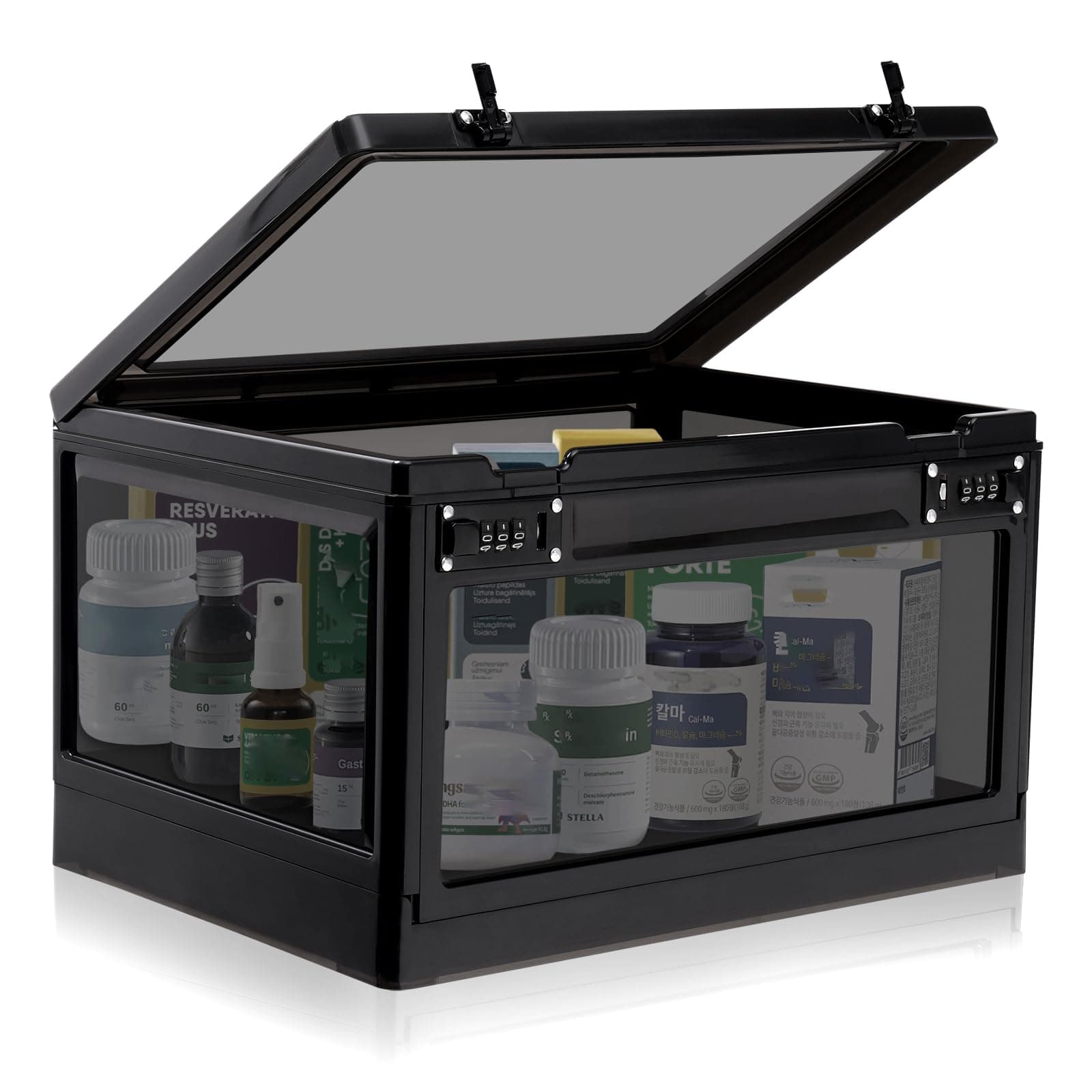 Large Medicine Lock Box with Dual 3-Digit Combination Locks, 24L Lockable Storage Box for Medication, Snacks, Phone, and Electronics - BPA-Free Organizer Bin for Home, Office, Fridge, and Safety