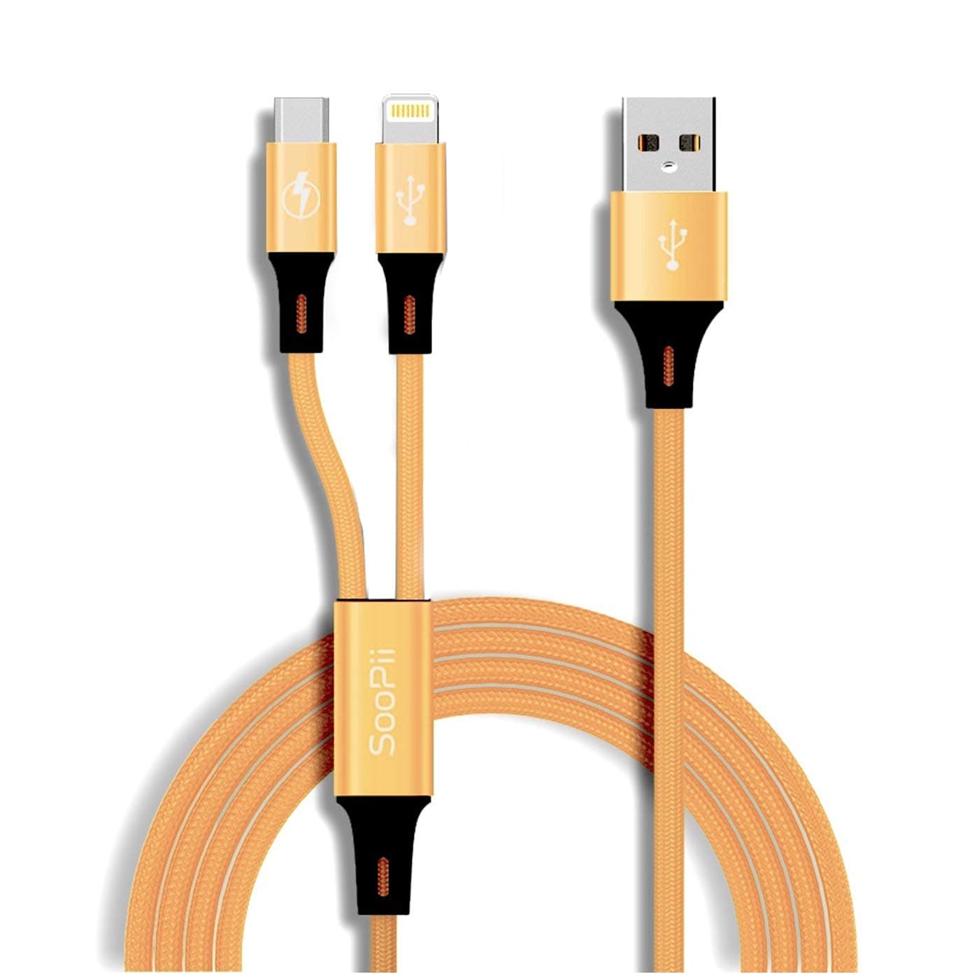 2 in 1 Apple iPhone and Android Micro USB Dual Charging Nylon Braided Fast Charging Data Cable - 1 Meter, Amazon Fulfilled
