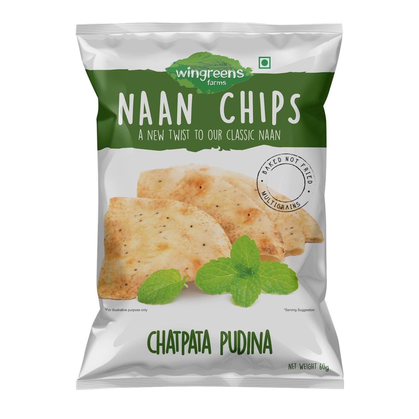 Wingreens Farms Chatpata Pudina Naan Chips, 60 grams